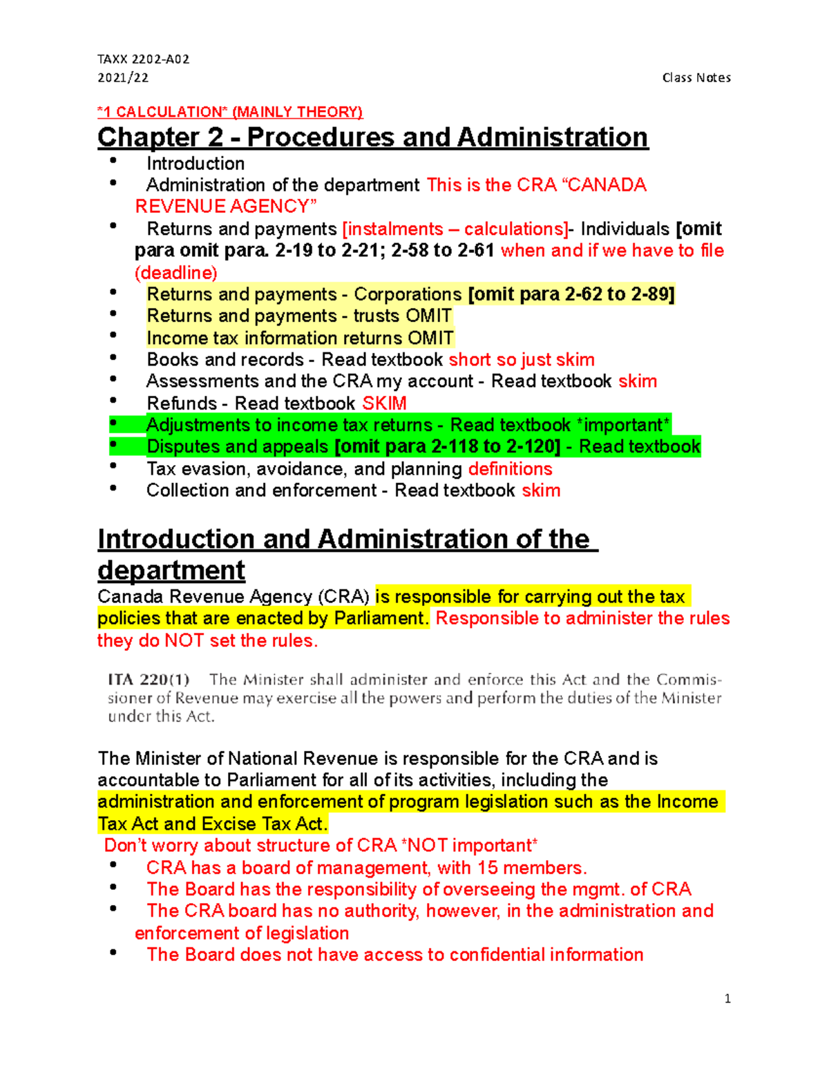 Chapter 2 A02 Instructor Notes - TAXX 2202 2021-22 - 2021/22 Class ...