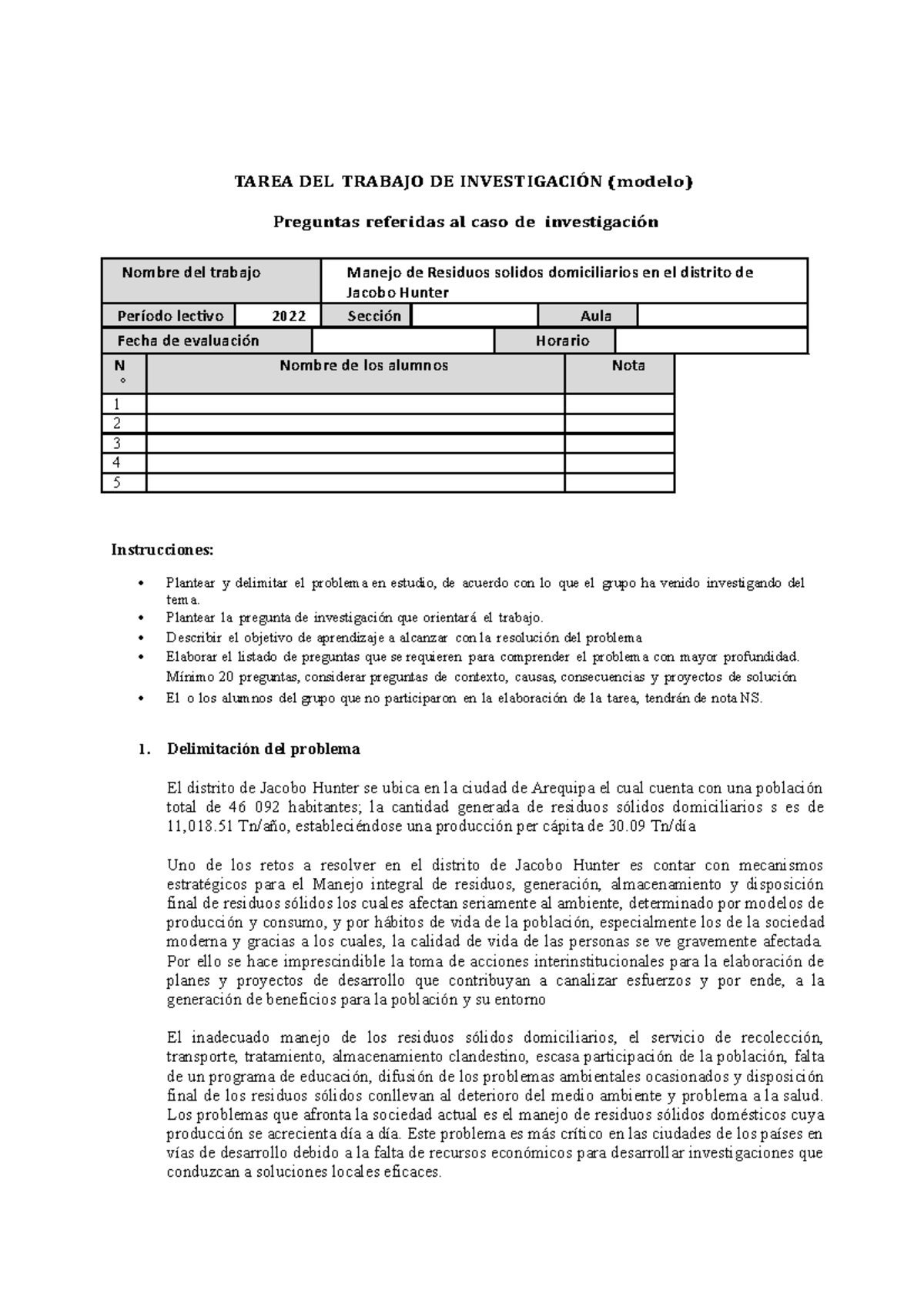 Trabajo - TAREA DEL TRABAJO DE INVESTIGACIÓN (modelo) Preguntas ...