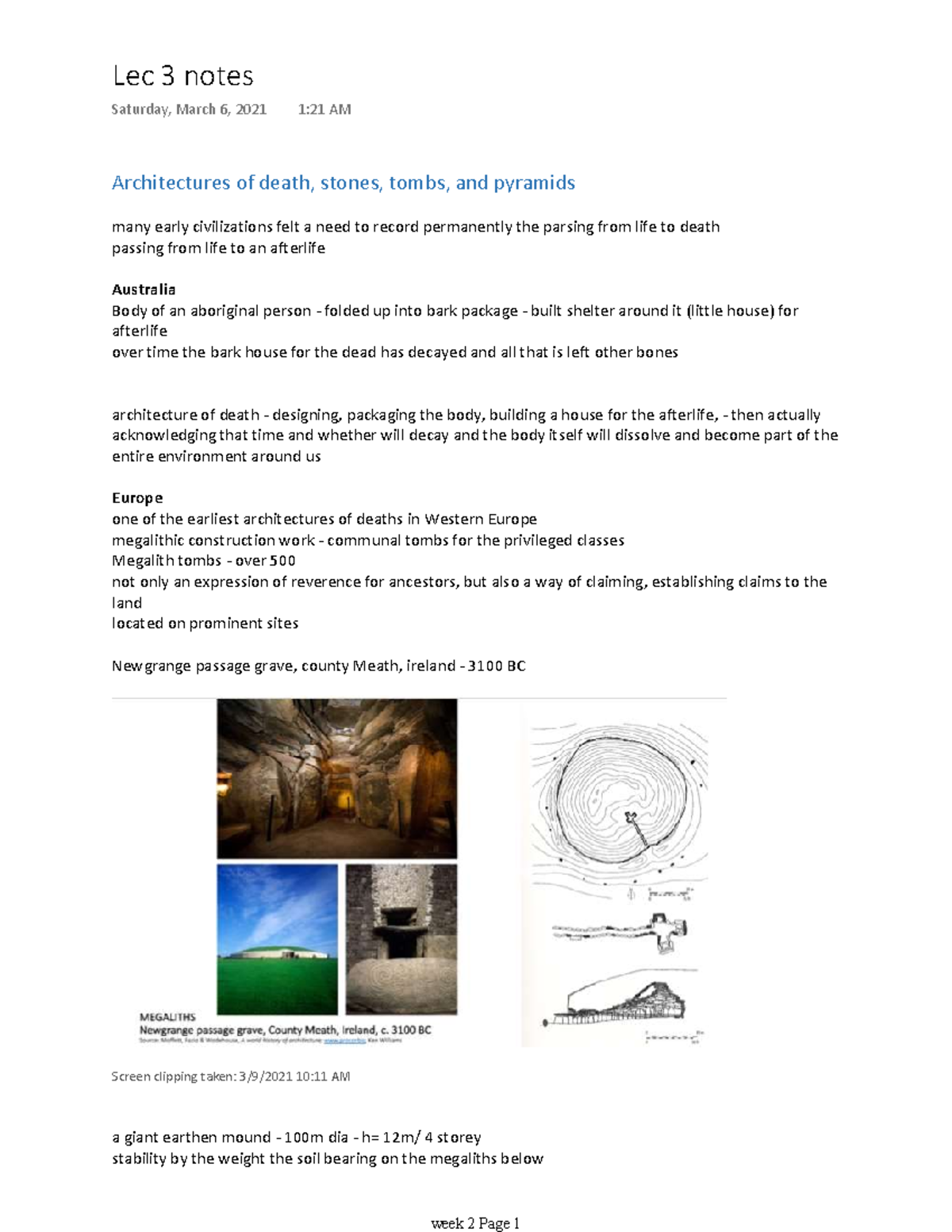 Lec 3 notes - Architectures of death, stones, tombs, and pyramids many ...