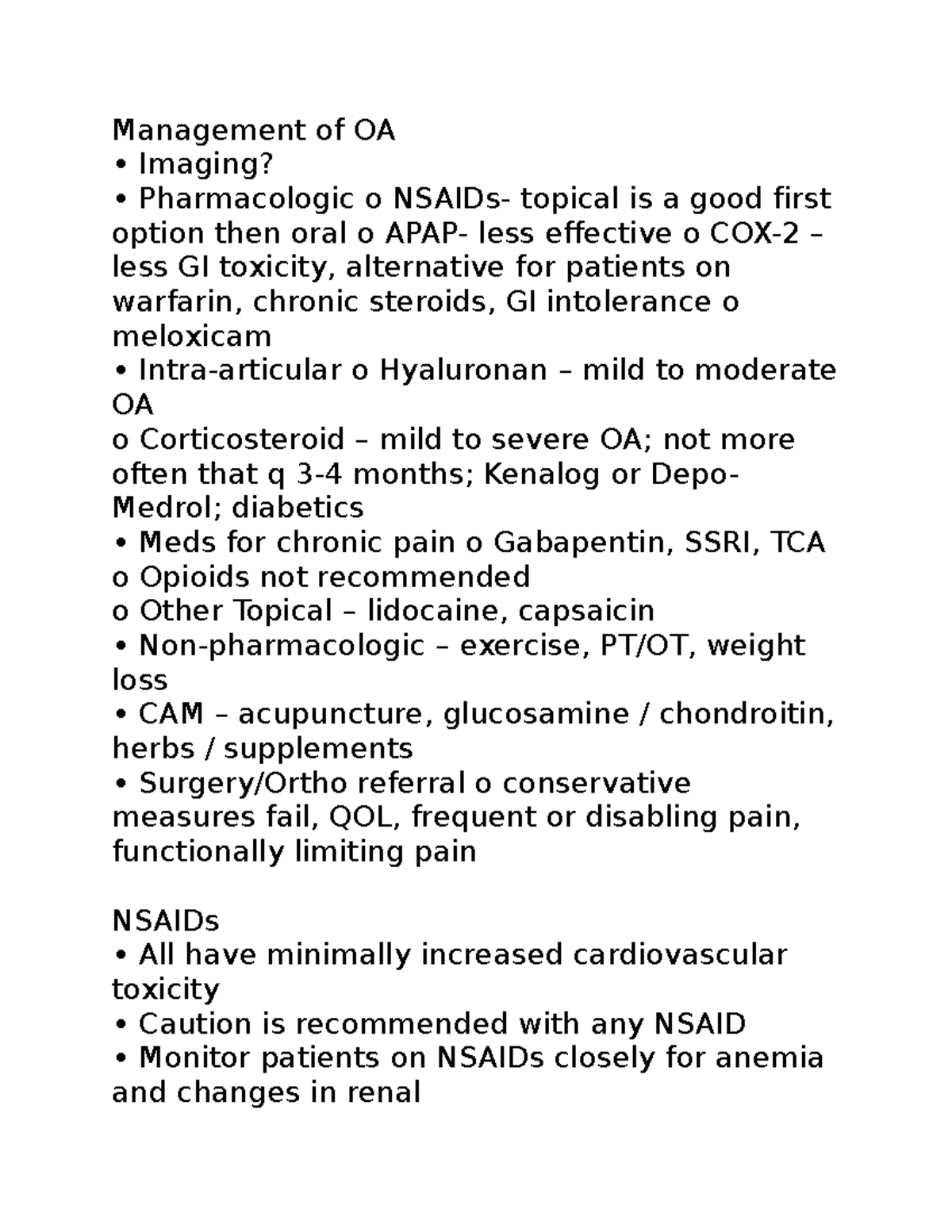 OA - osteoarthritis - Management of OA Imaging? Pharmacologic o NSAIDs ...