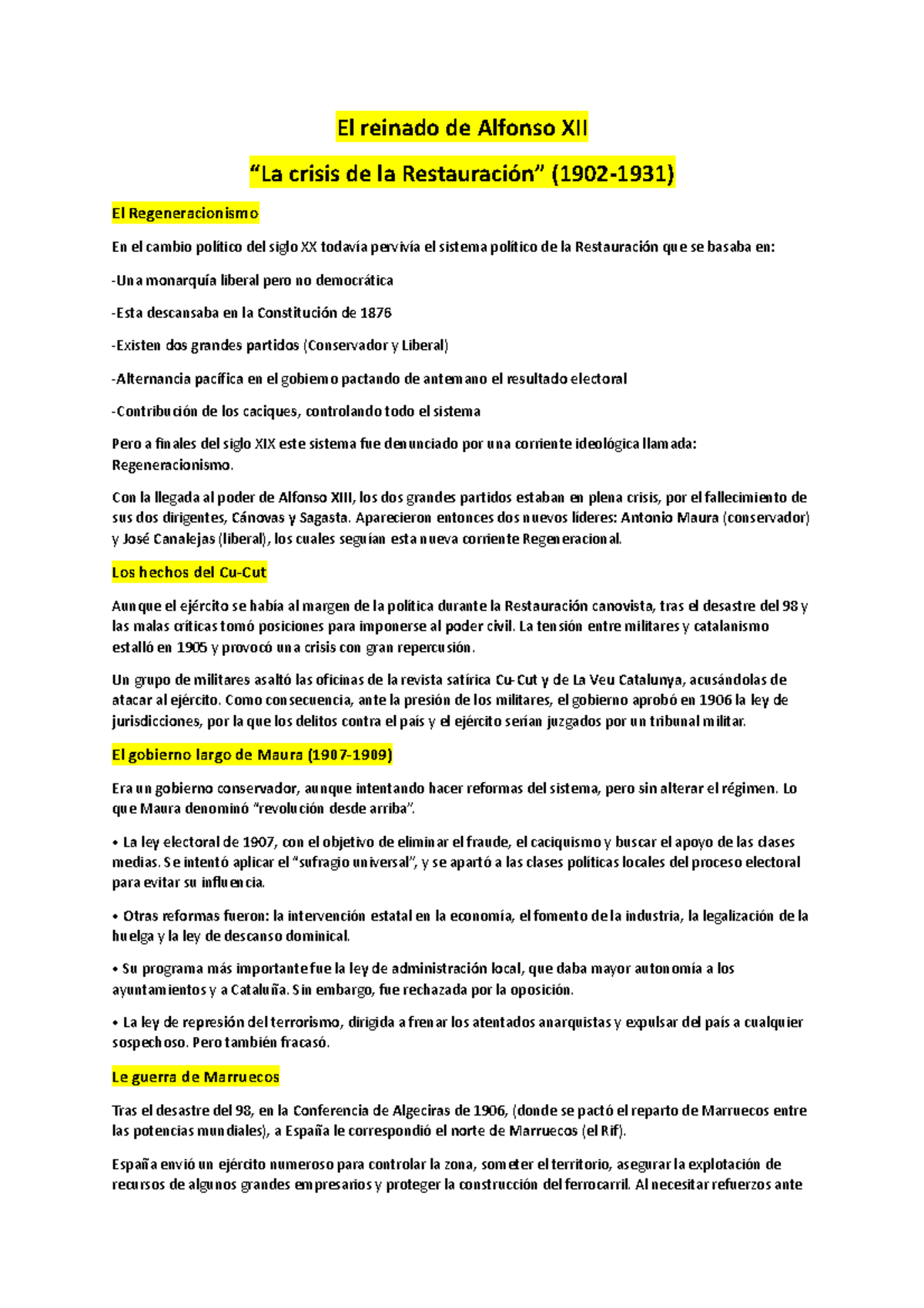 Reinado De Alfonso Xiii El Reinado De Alfonso Xii La Crisis De La