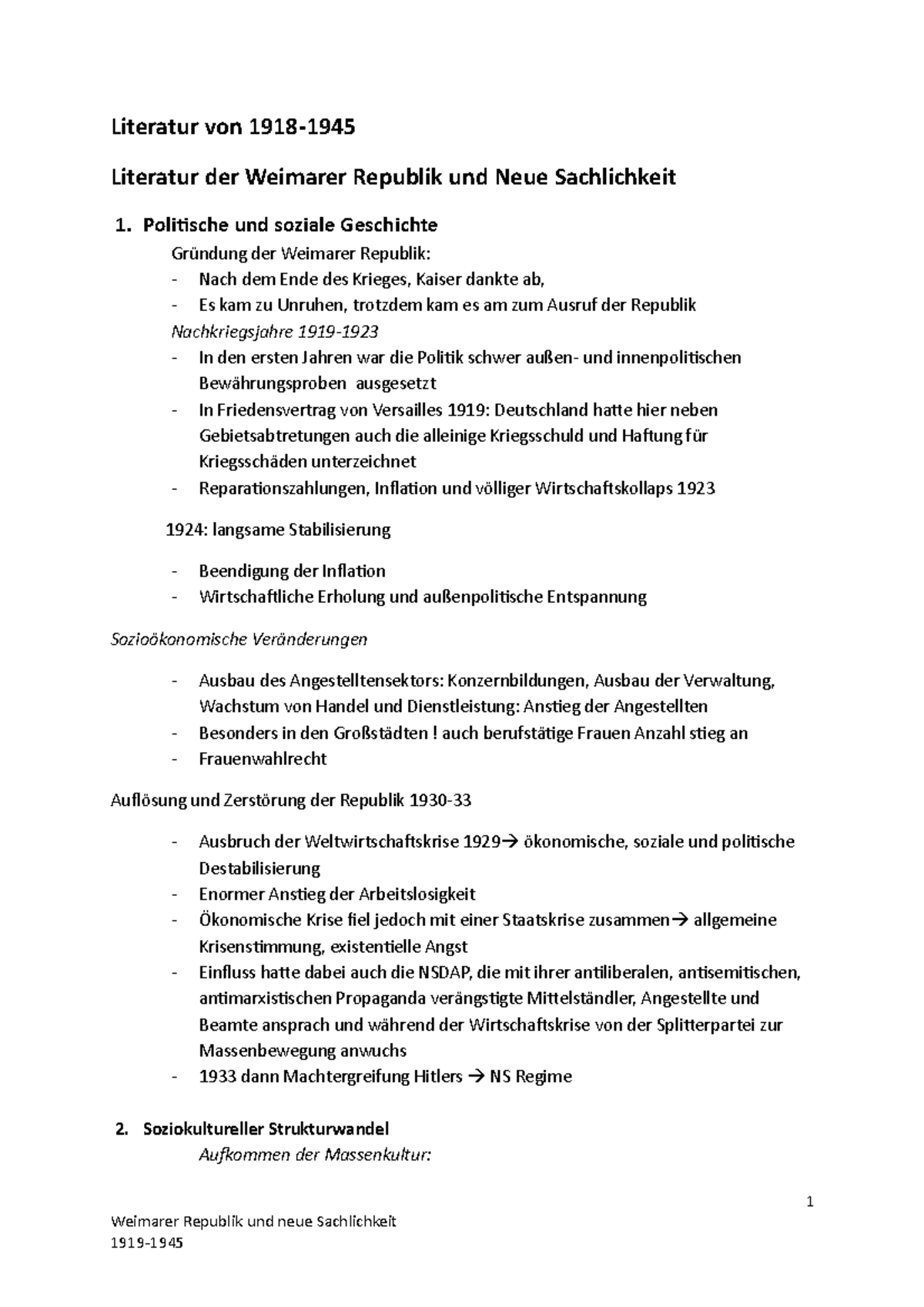 Weimarer Republik Epoche - Literatur von 1918- Literatur der Weimarer