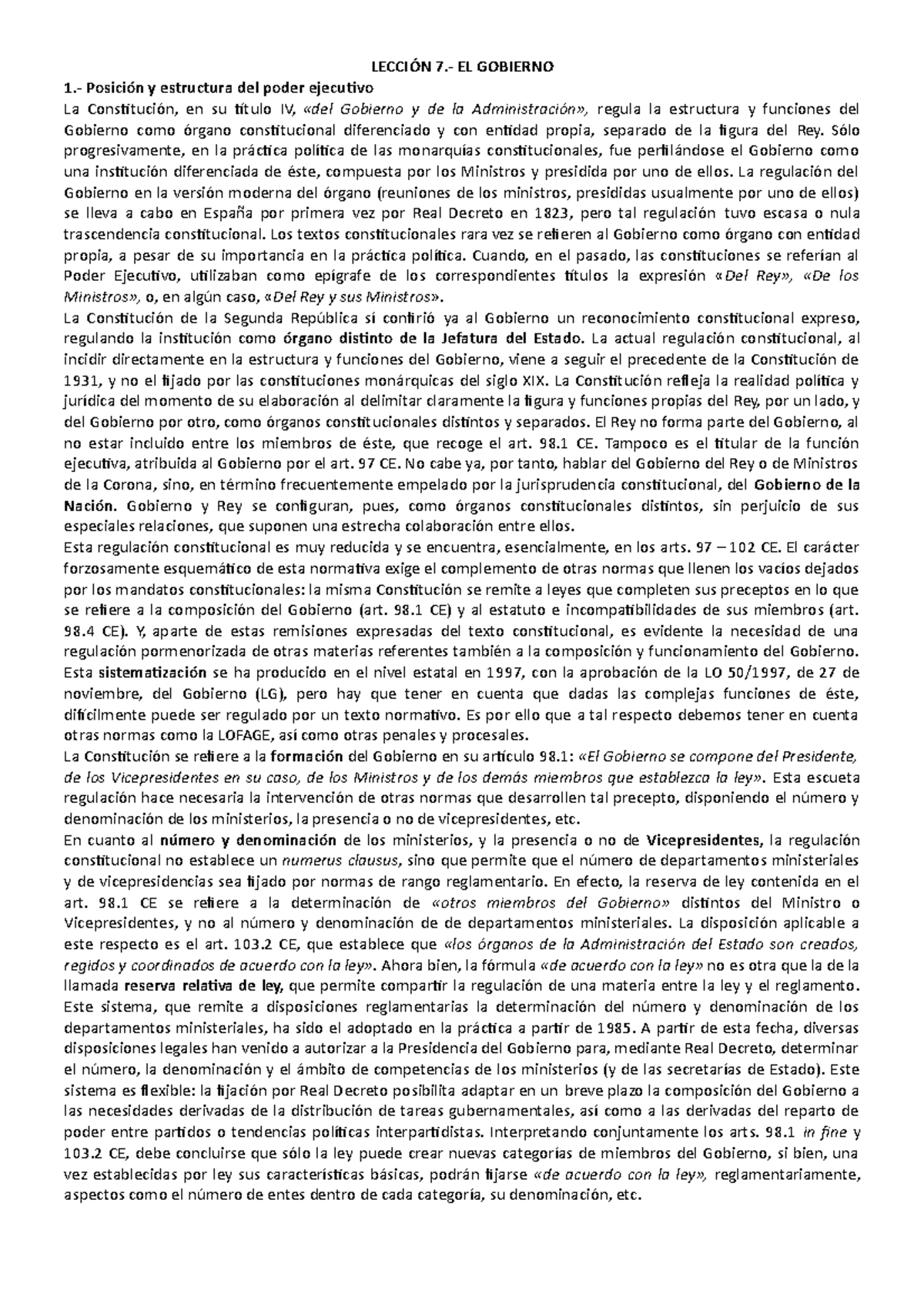 Apuntes del tema 7 al 12 de organización constitucional - LECCIÓN 7 ...