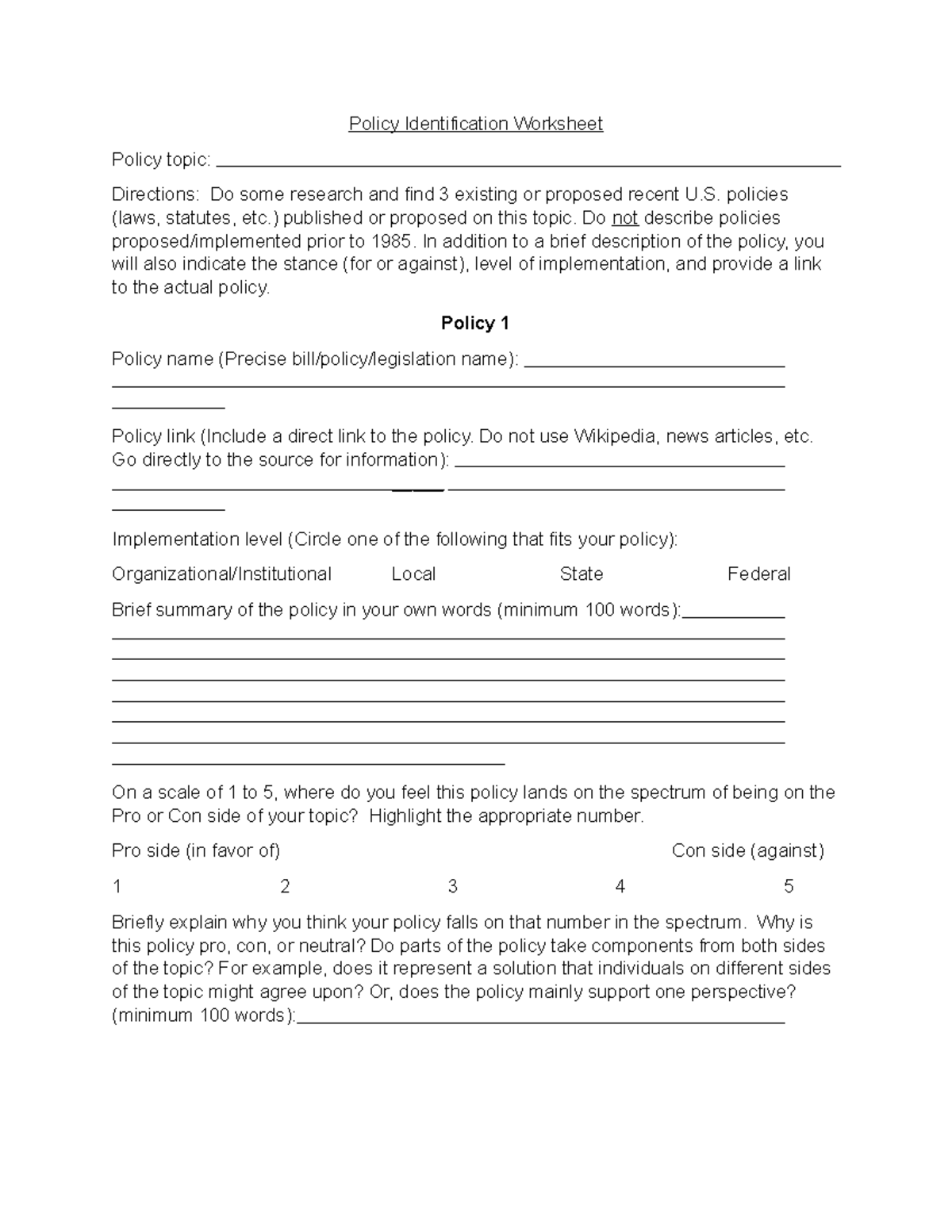 Policy Identification Worksheet Updated - Policy Identification ...