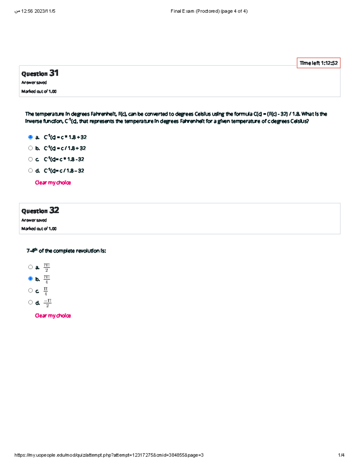 Final Exam (Proctored) (page 4 of 4) - Question 31 Answer saved Marked ...
