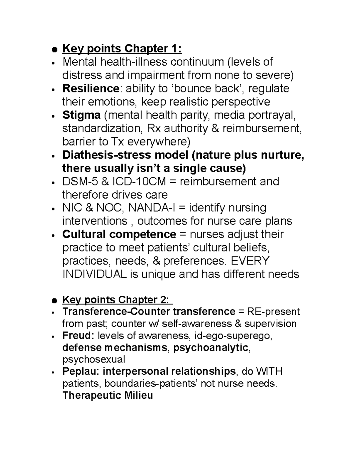 Key points study guide exam 1 Key points Chapter 1 Mental health