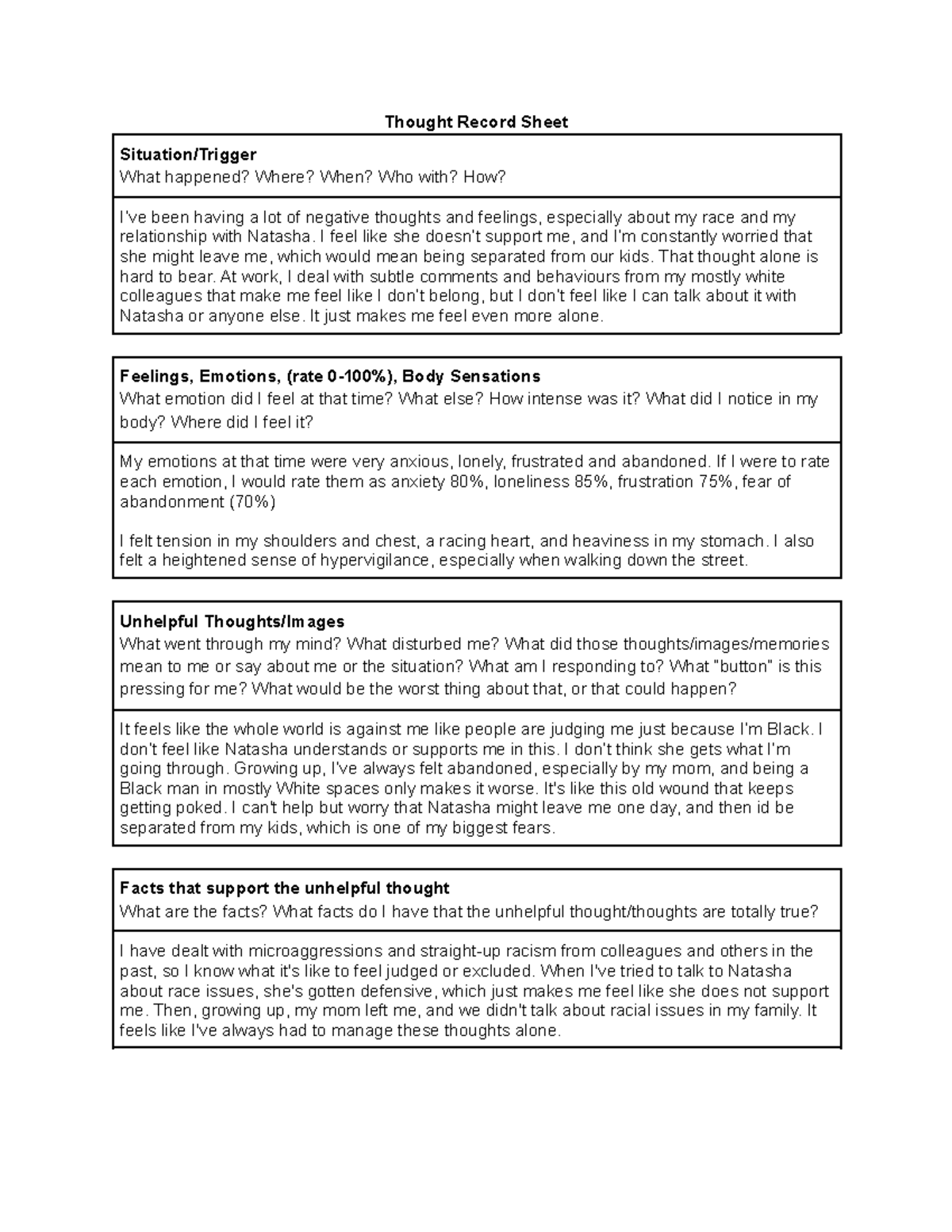 Thought Record Sheet - Mandatory Group Case Report - Thought Record ...