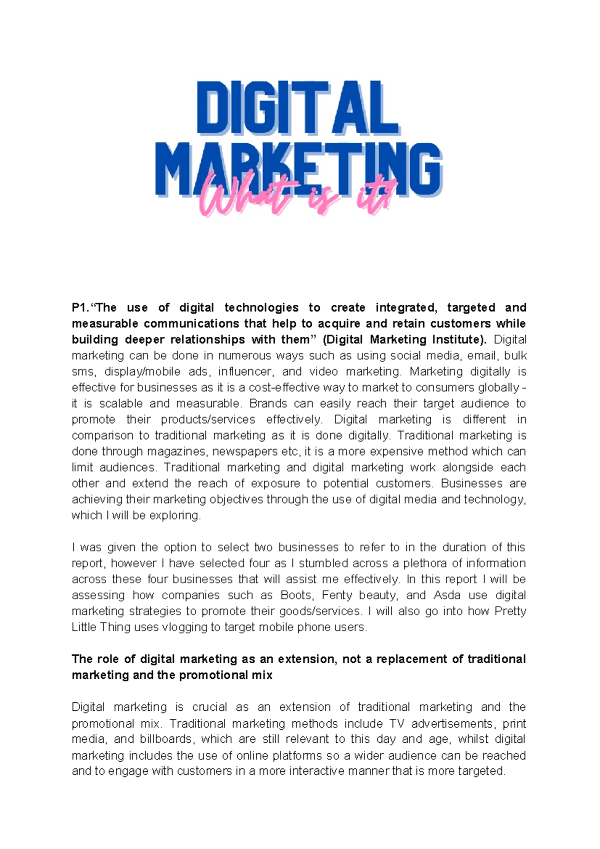 Unit 17 Digital Marketing Assignment 2 Distinction - P1.“The Use Of ...