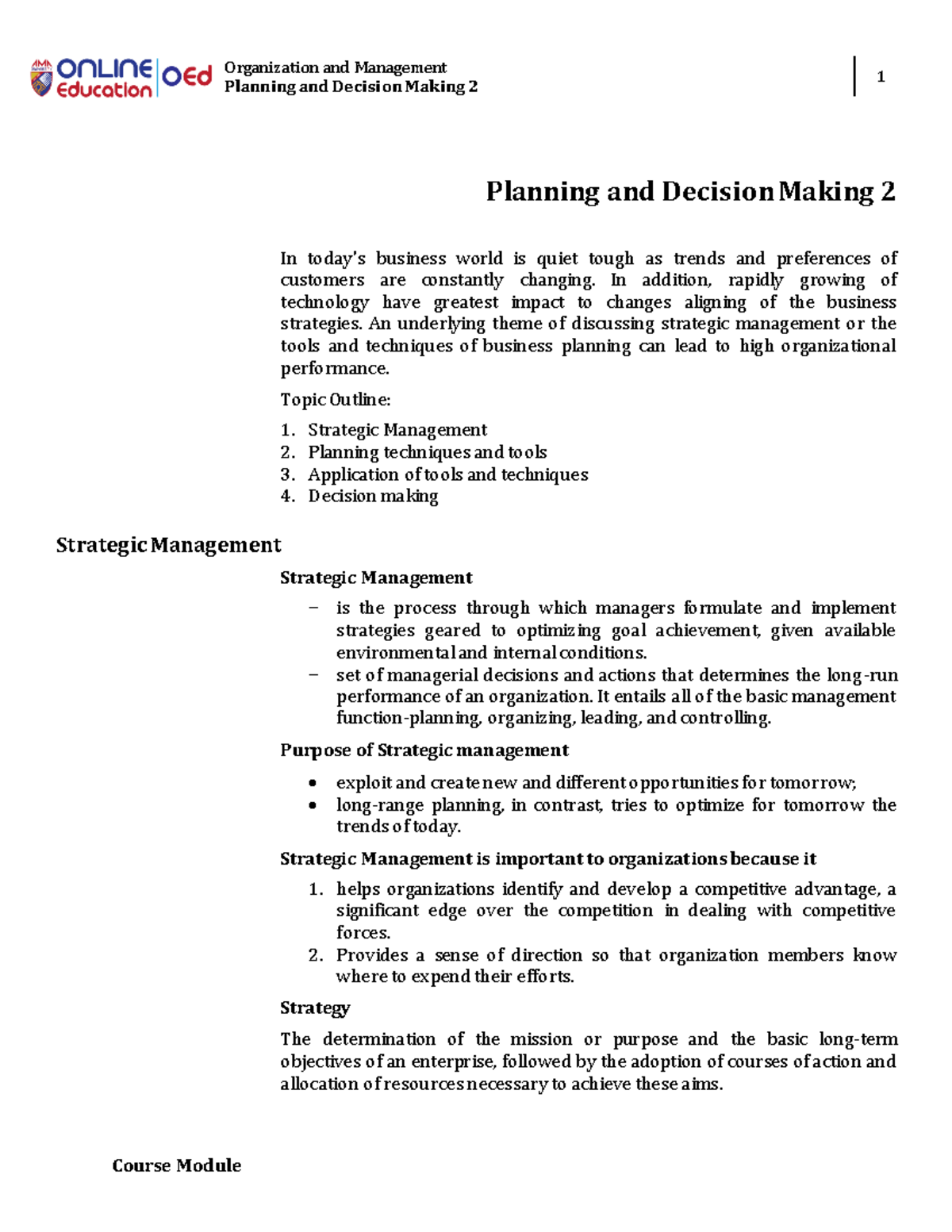 Week006 Planning And Decision Making 2 Organization Management Studocu