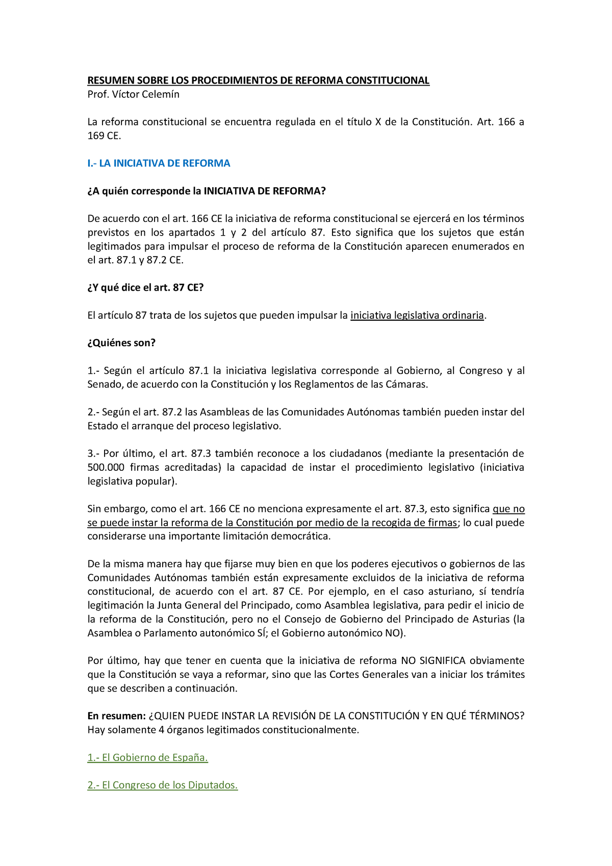 1los Procedimientos De Reforma Constitucional Resumen Sobre Los Procedimientos De Reforma 6786