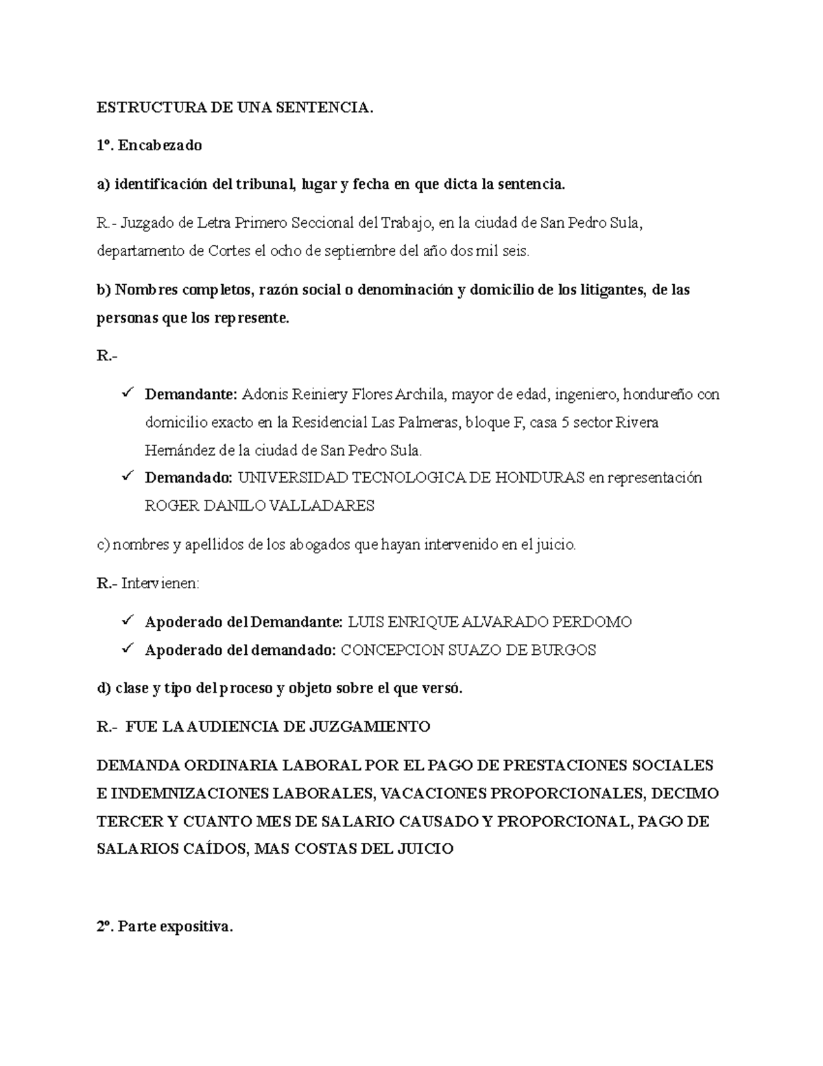 Estructura DE UNA Sentencia-2 - ESTRUCTURA DE UNA SENTENCIA. 1º