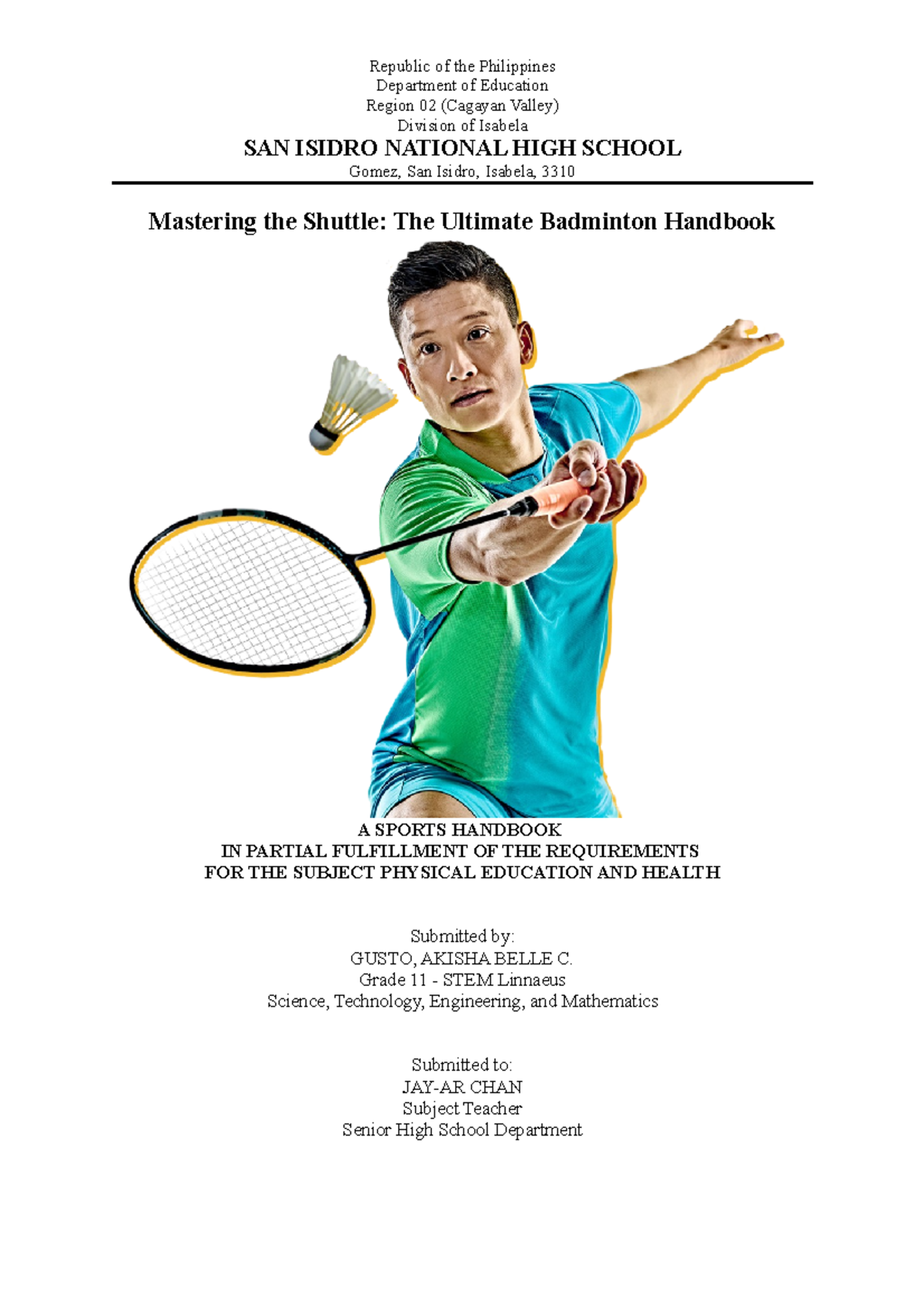 Badminton Handbook Grade 11 STEM Linnaeus Science, Technology