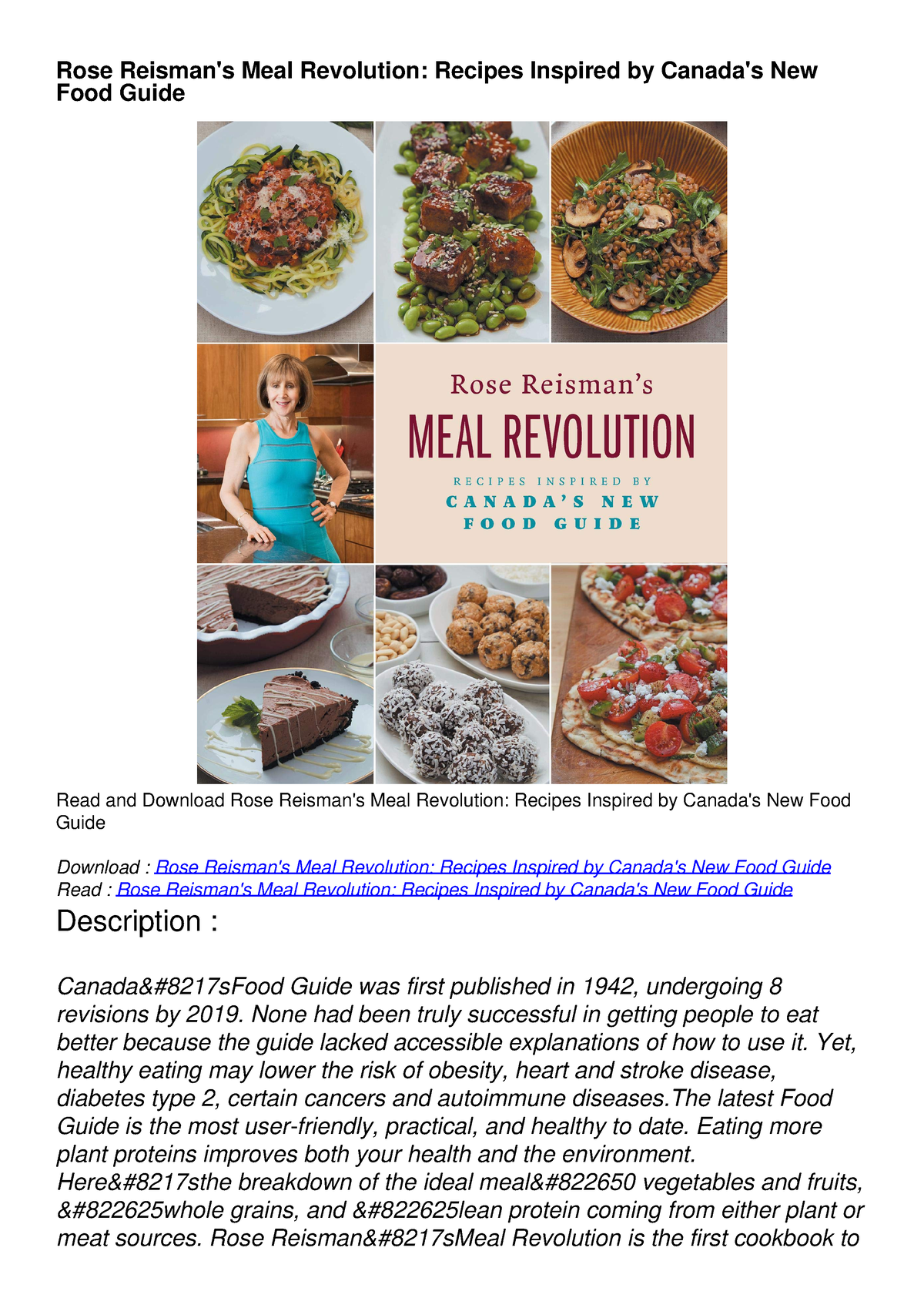 get [PDF] Download Rose Reisman's Meal Revolution: Recipes Inspired by ...