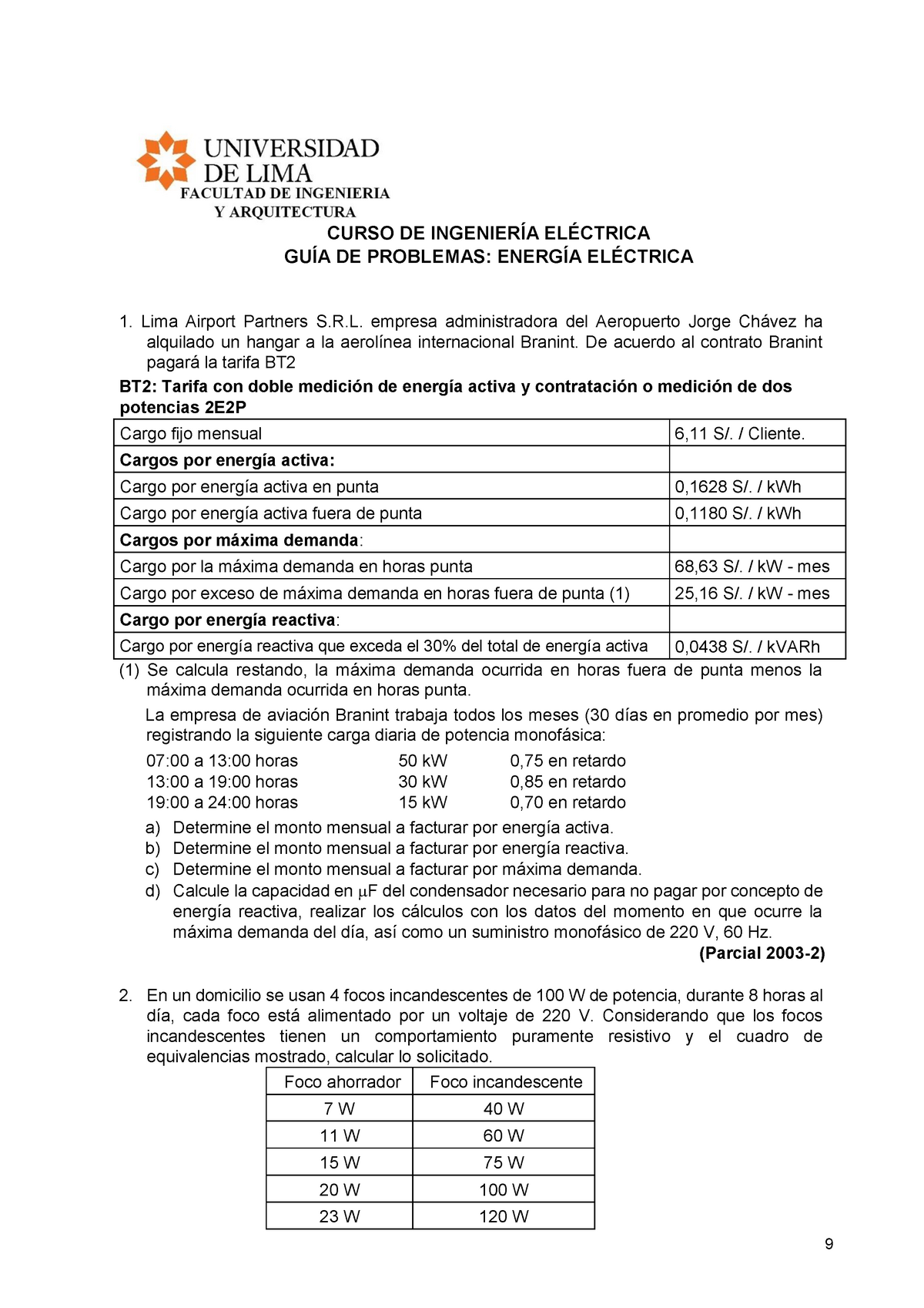 GUIA2- Energia - Capitulo 2 - CURSO DE INGENIERÍA ELÉCTRICA GUÍA DE ...