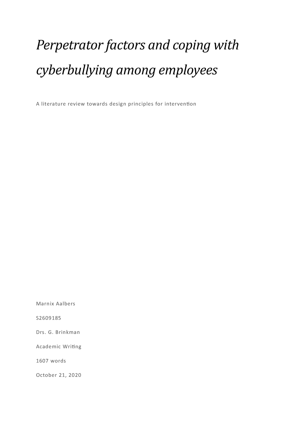cyberbullying literature review example