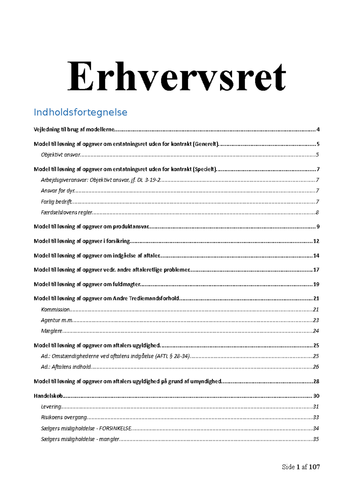 Erhvervsret-modelguide - Erhvervsret Vejledning Til Brug Af - Studocu