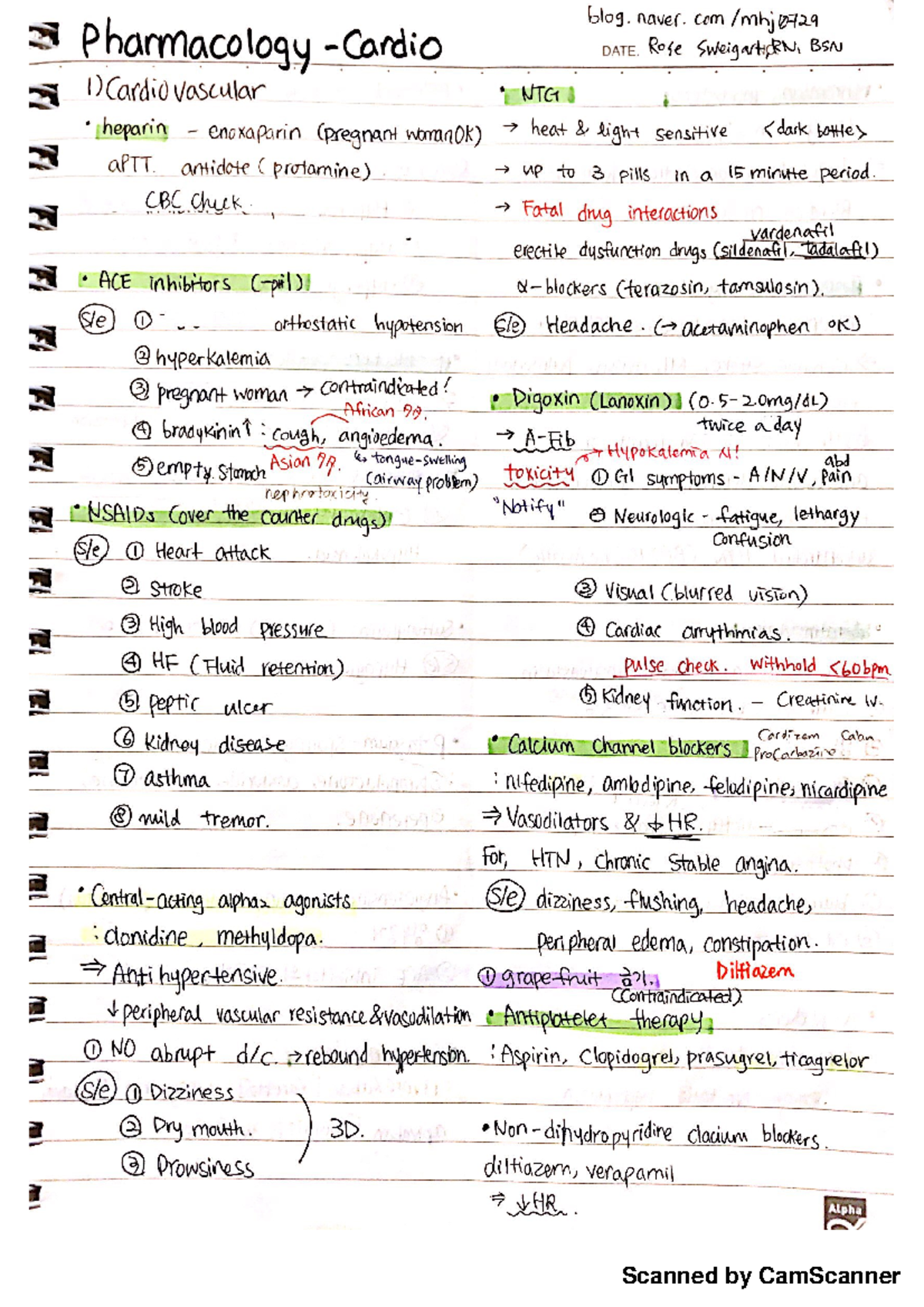 Nclexrnpharm - lecture notes - blog. naver. Pharmacology DATE. Rose ...