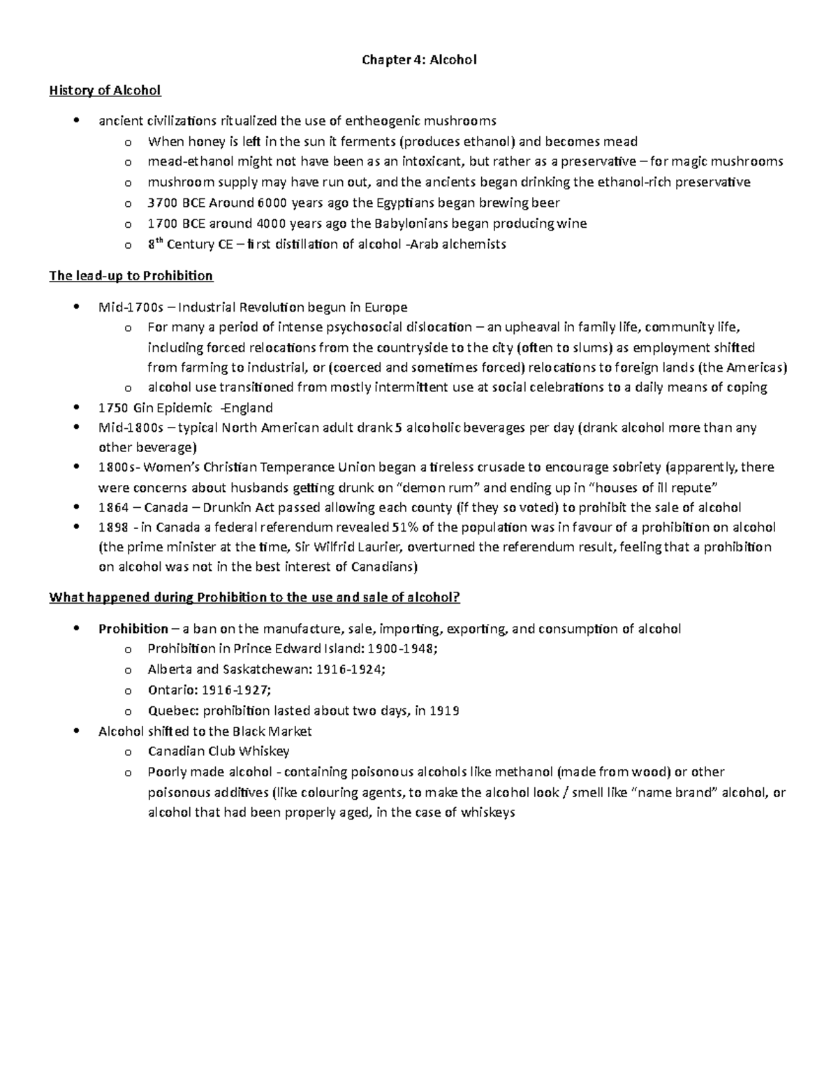 Chapter 4 Notes - Chapter 4: Alcohol History of Alcohol ancient ...