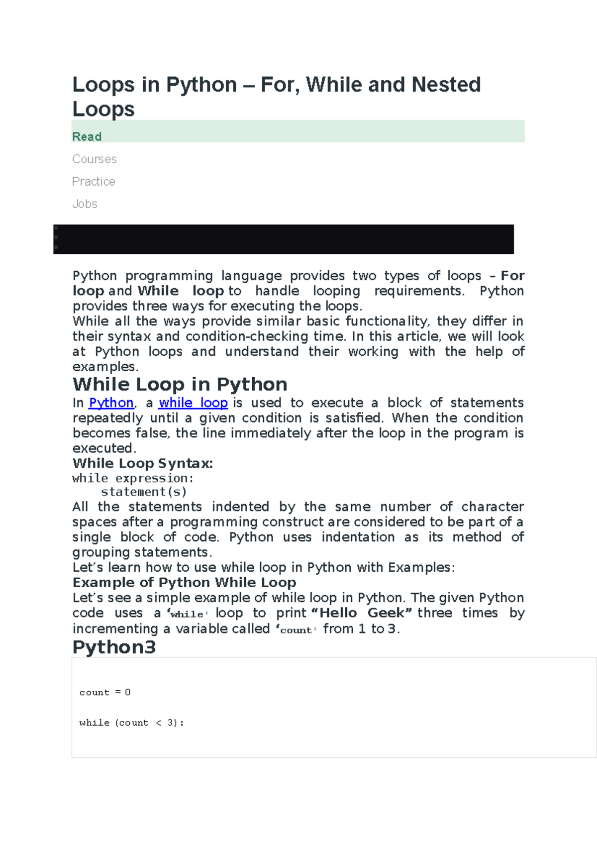 4. Loops in Python - Python provides three ways for executing the loops ...