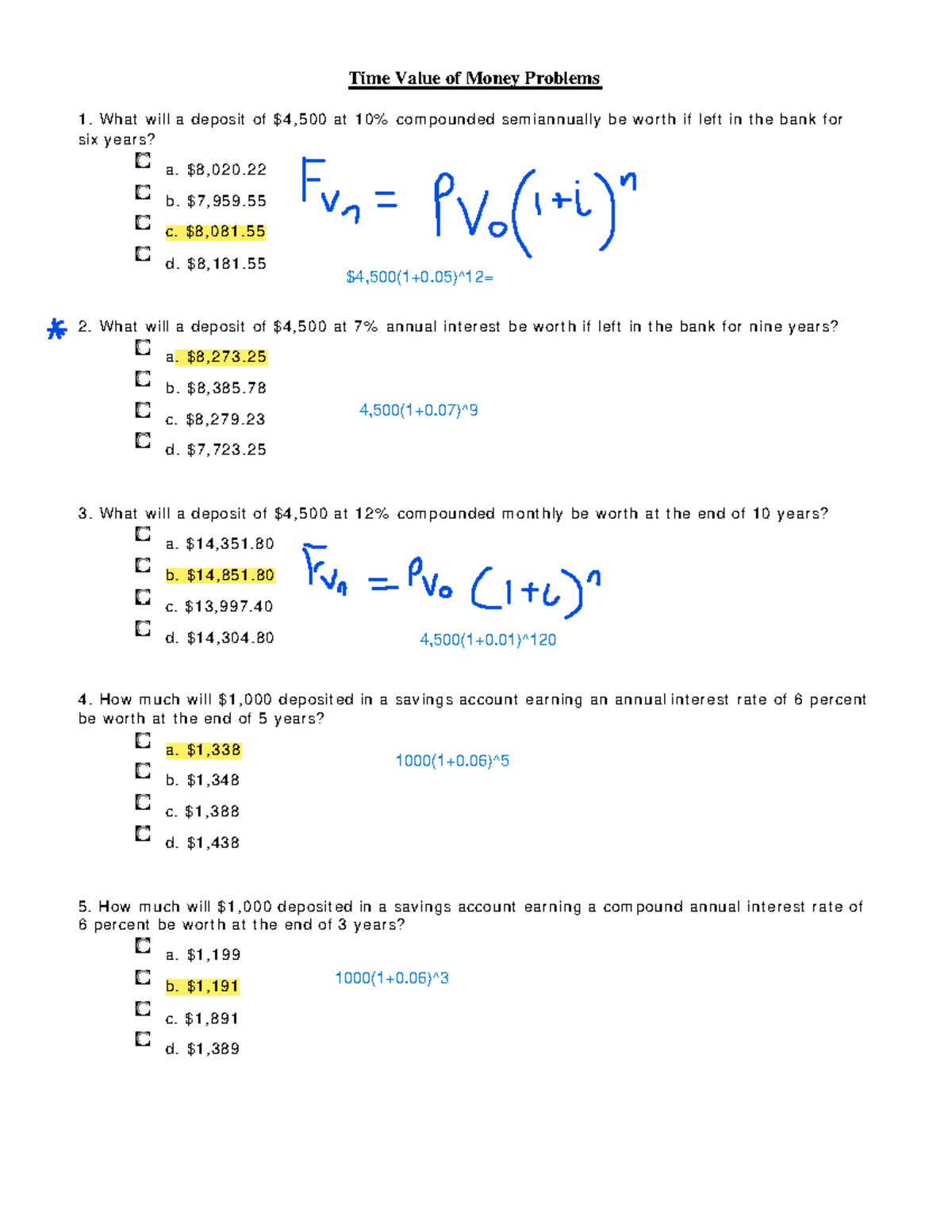 Fin Man 1 Study Session 1 Worksheet - Time Value of Money Problems What ...