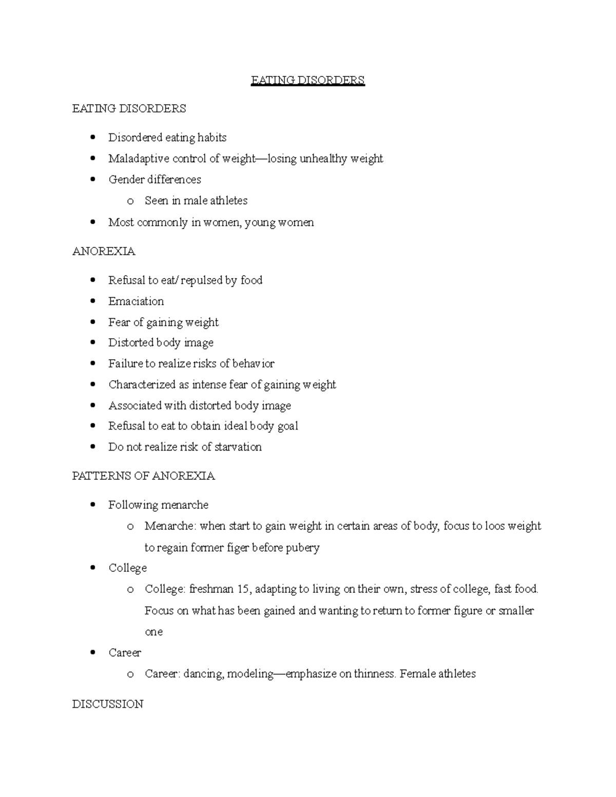 Lecture 15- Eating Disorders Lecture Notes - EATING DISORDERS EATING ...