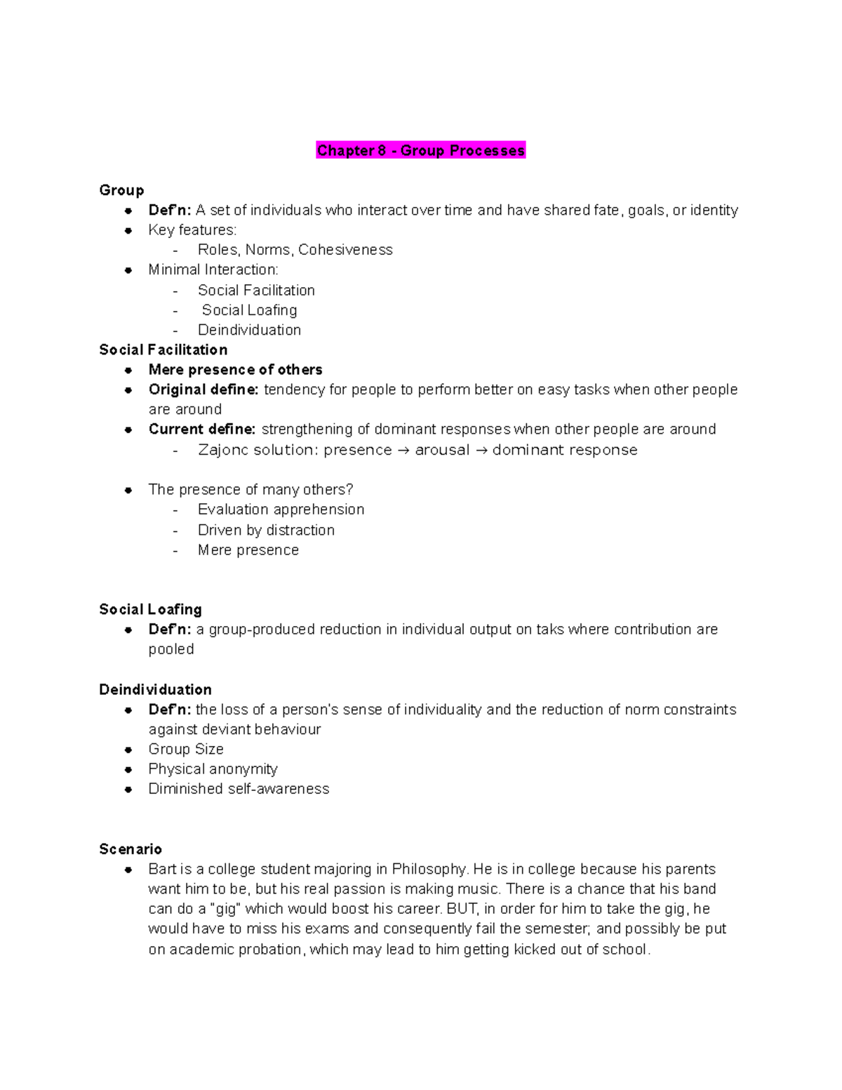 Ch 8 - Group Processes - Chapter 8 - Group Processes Group Def’n: A set ...