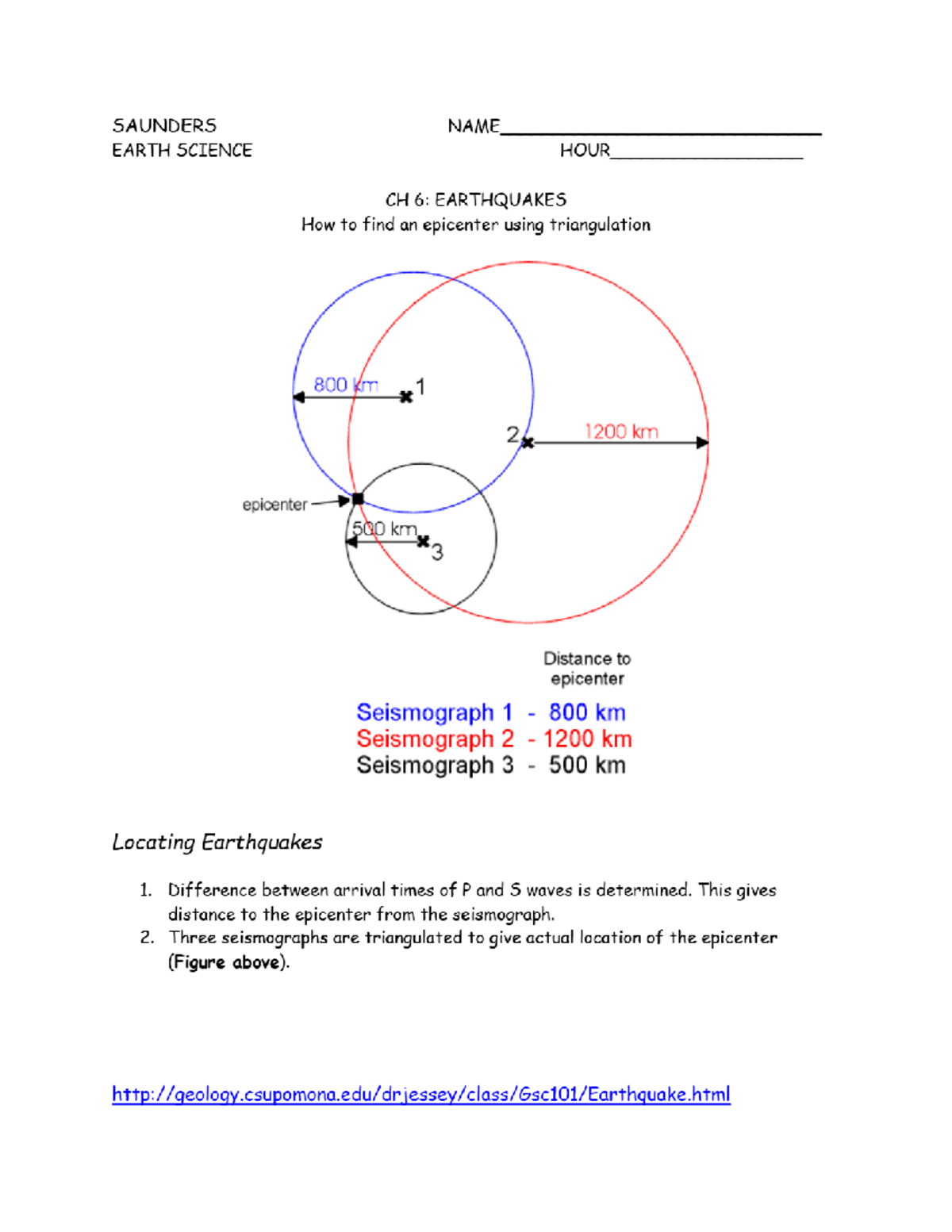 Triangulation Worksheet - SAUNDERS NAME EARTH SCIENCE HOUR CH 6 ...