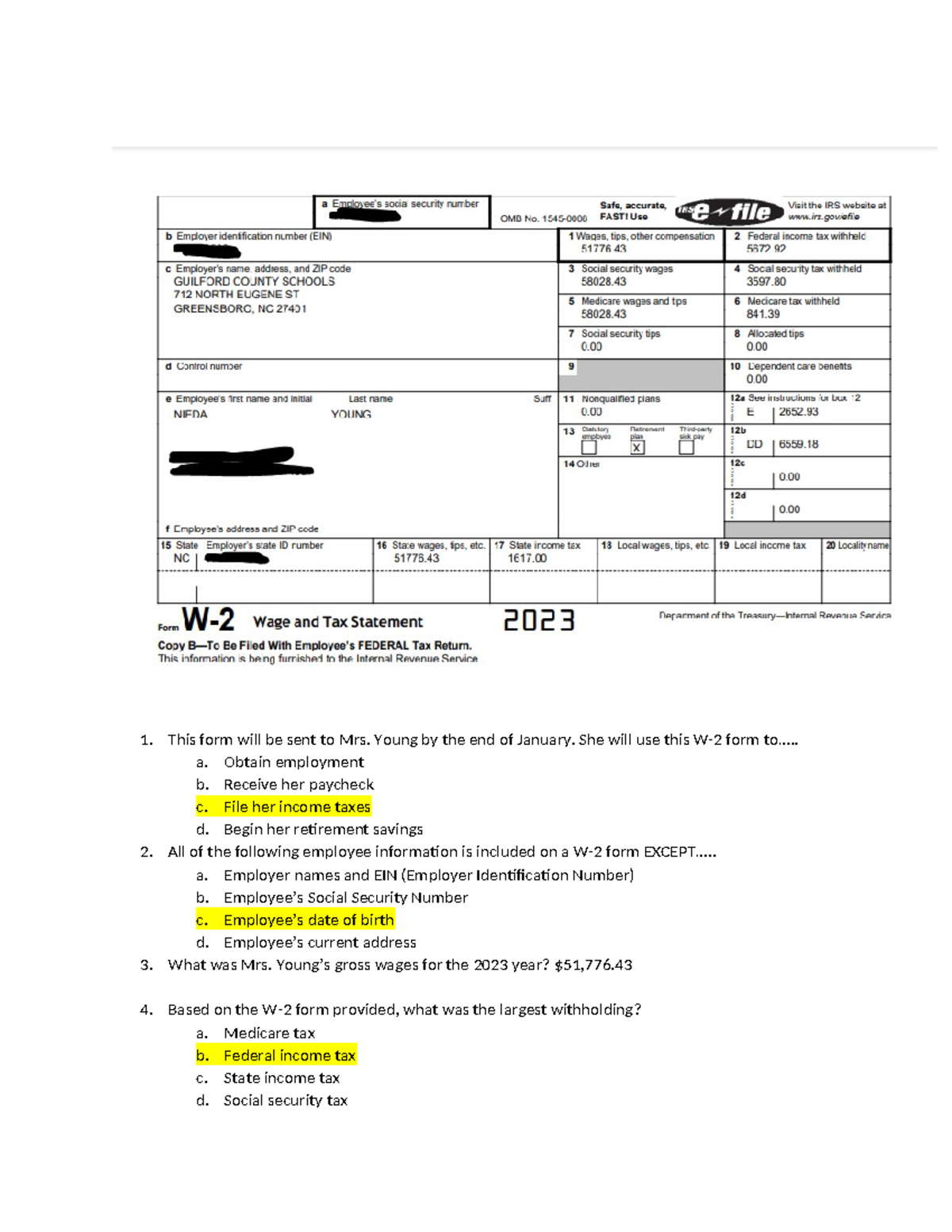 Mrs.Young W 2 - work - This form will be sent to Mrs. Young by the end ...