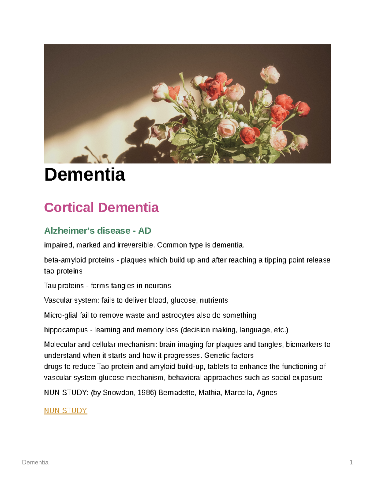 Dementia - Dementia Cortical Dementia Alzheimer’s disease - AD impaired ...