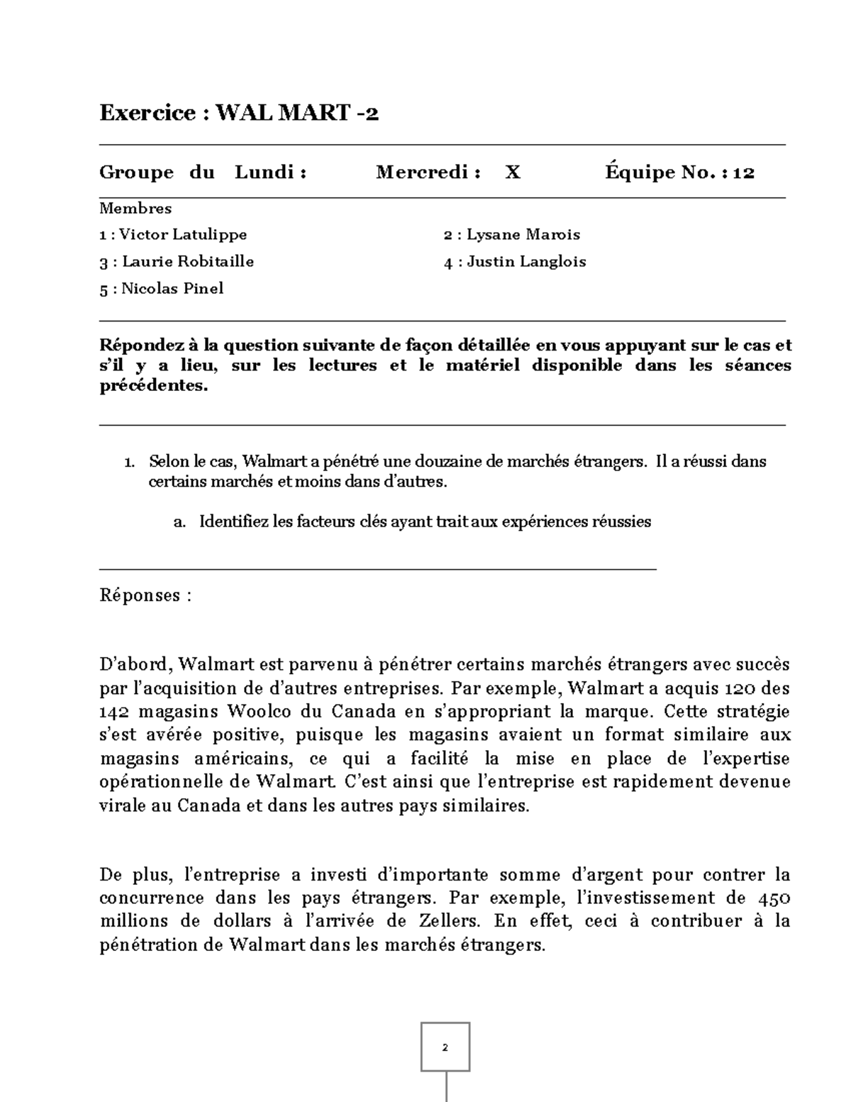 Exercice - Wal Mart 2 A2022 - 2 Exercice : WAL MART - - Studocu