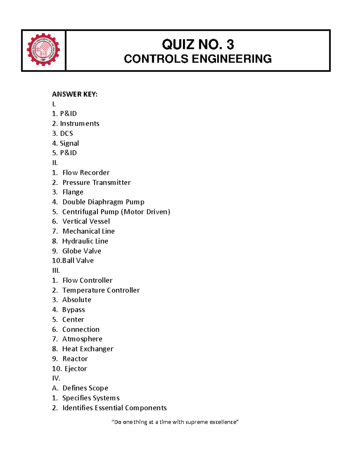 QuizNo Control Engineering lectures QUIZ NO. 3 CONTROLS