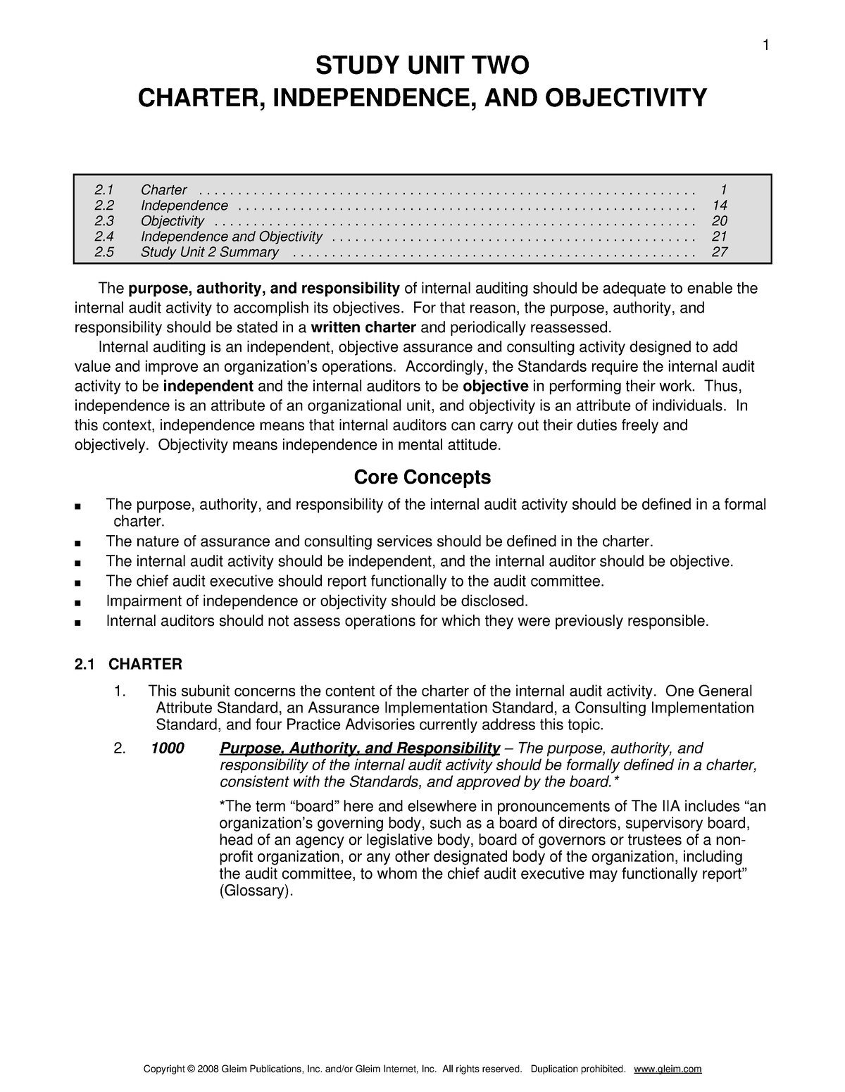 2 Charter Independence And Objectivity - STUDY UNIT TWO CHARTER ...