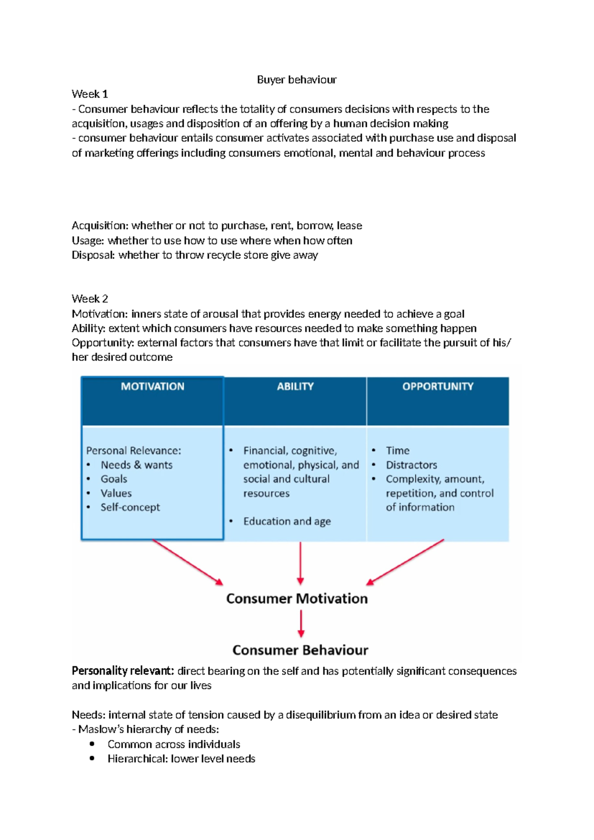 Buyer behaviour lecture notes - Buyer behaviour Week 1 Consumer ...
