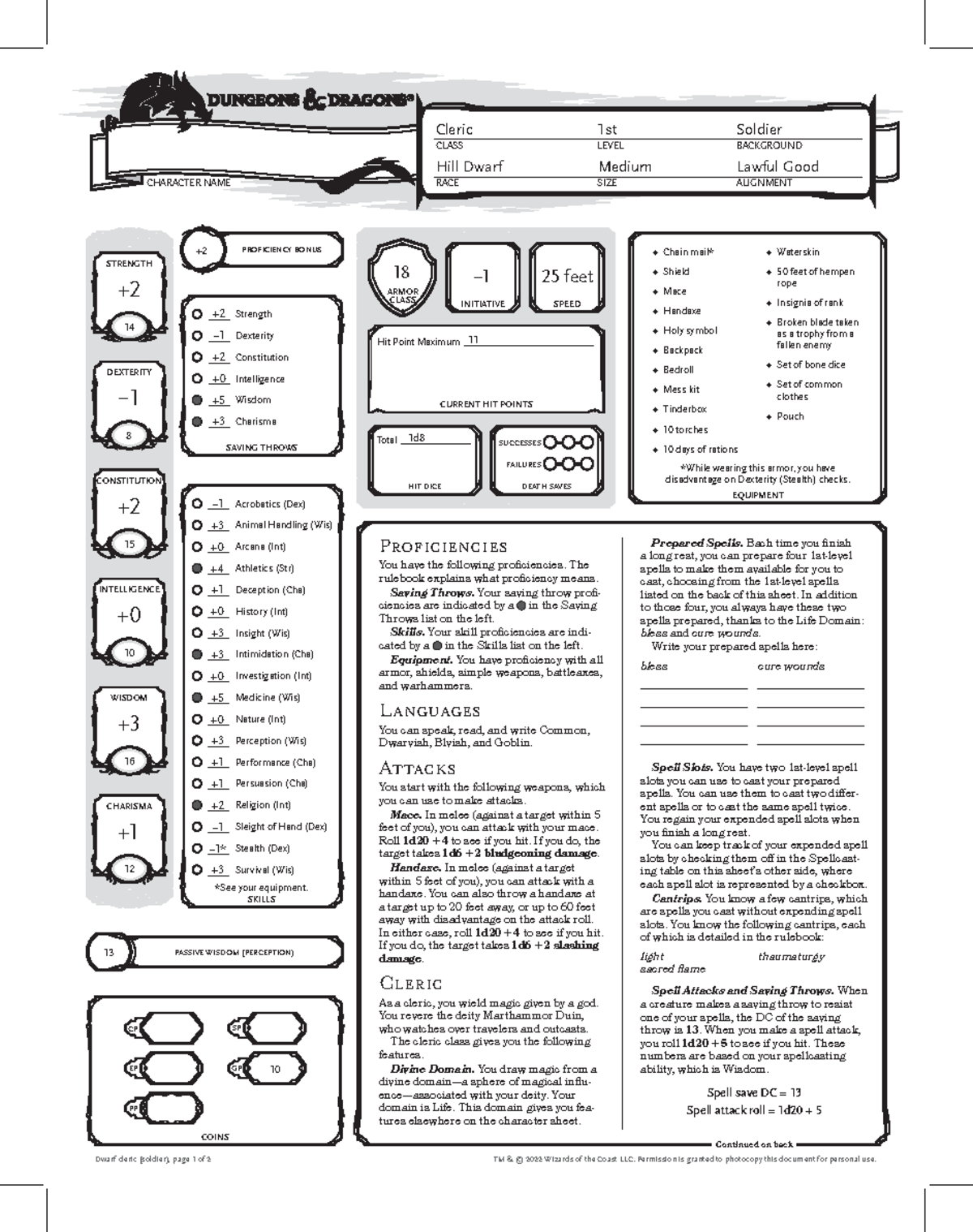 Dnd starterset characters - RACE CLASS BACKGROUND CHARACTER NAME SIZE ...