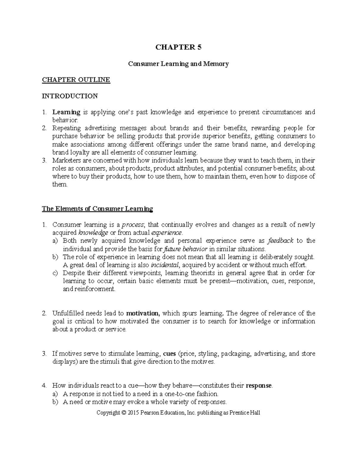 Lecture 3 - Additional notes Consumer Learning and Memory - CHAPTER 5 ...