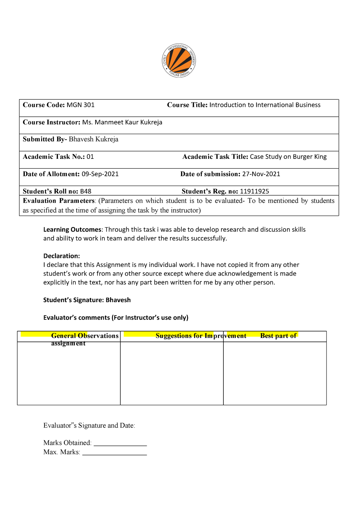 case study learning outcomes