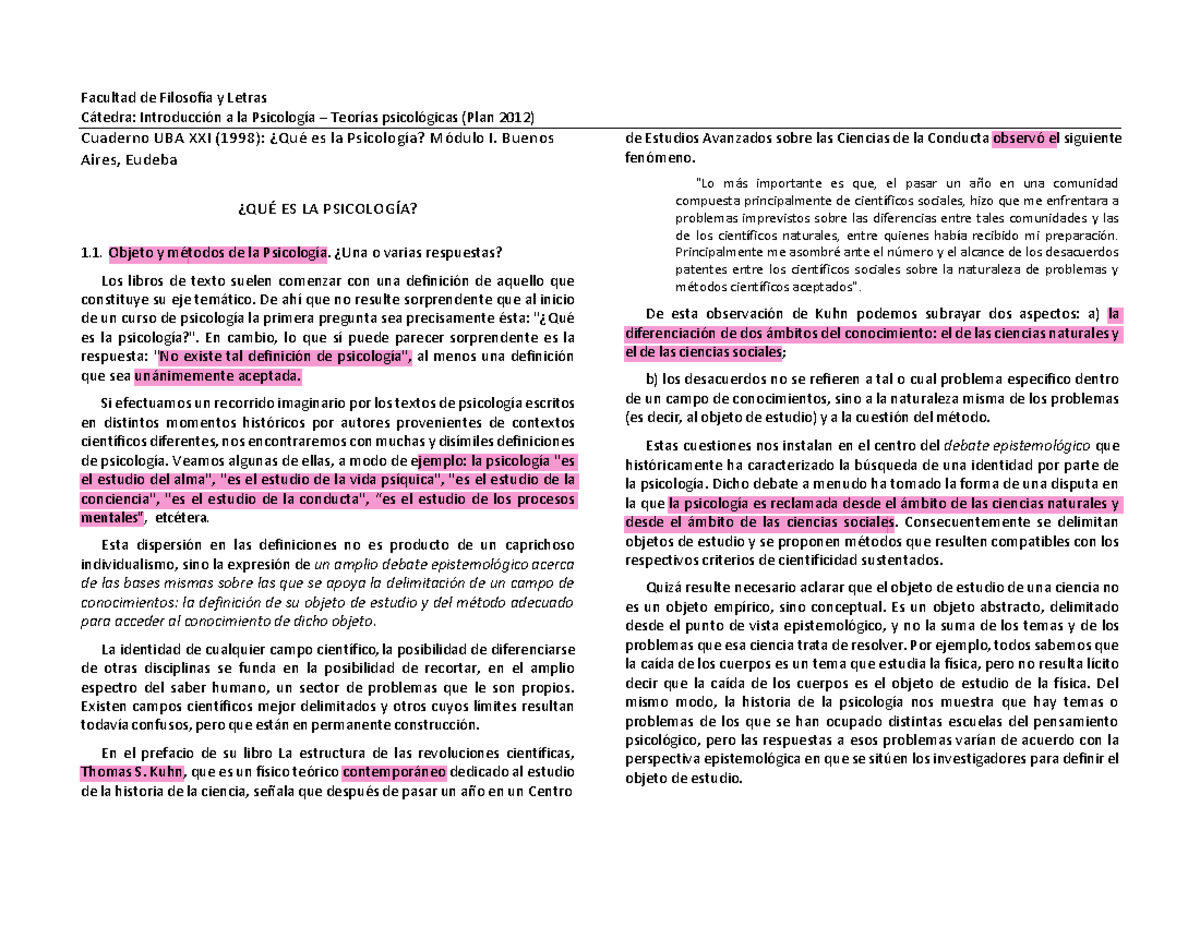 1)-Que-es-la-Psicologia -J-Topf-pdf - Facultad de FilosofÌa y Letras C