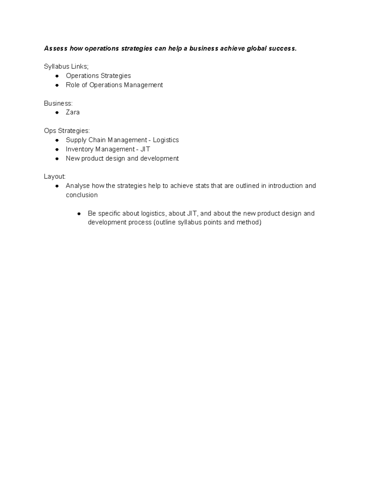 Operations Essay 1 - dfsdfsdfsd - Assess how operations strategies can ...