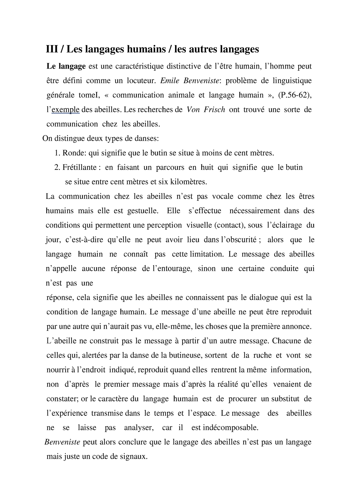 Section 8 Initiation à La Lainguistique S4 - III / Les Langages Humains ...