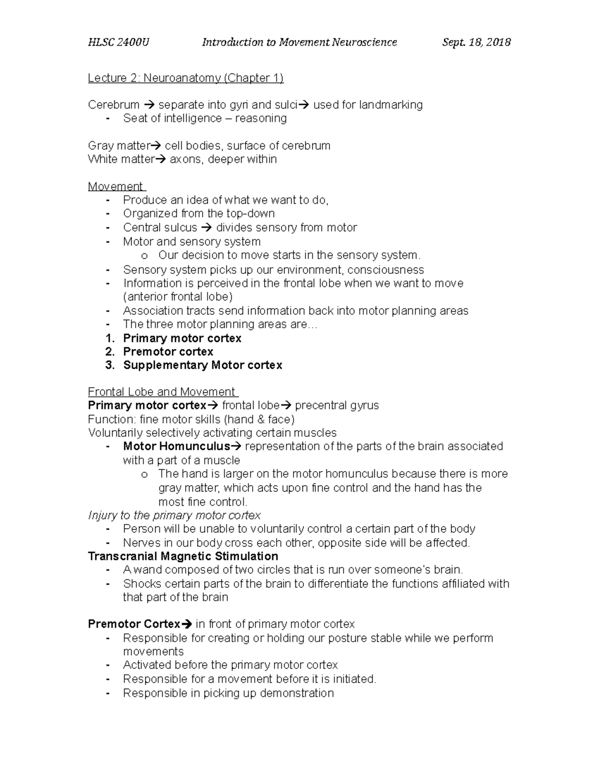 Lecture 2 Neuroanatomy Hlsc 2400u Introduction To Movement Lecture 2 Neuroanatomy Hlsc 2400u Introduction To Movement