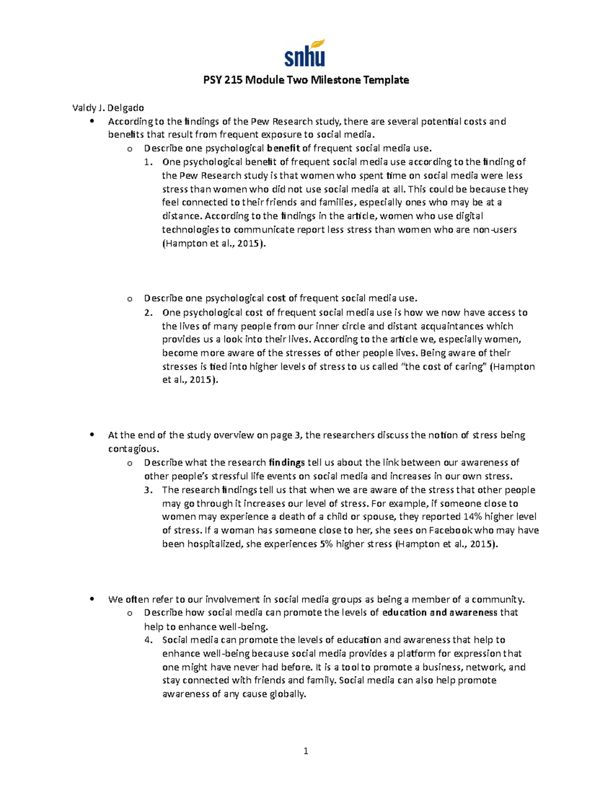 PSY 215 Module Two Milestone Template - PSY 215 Module Two Milestone ...