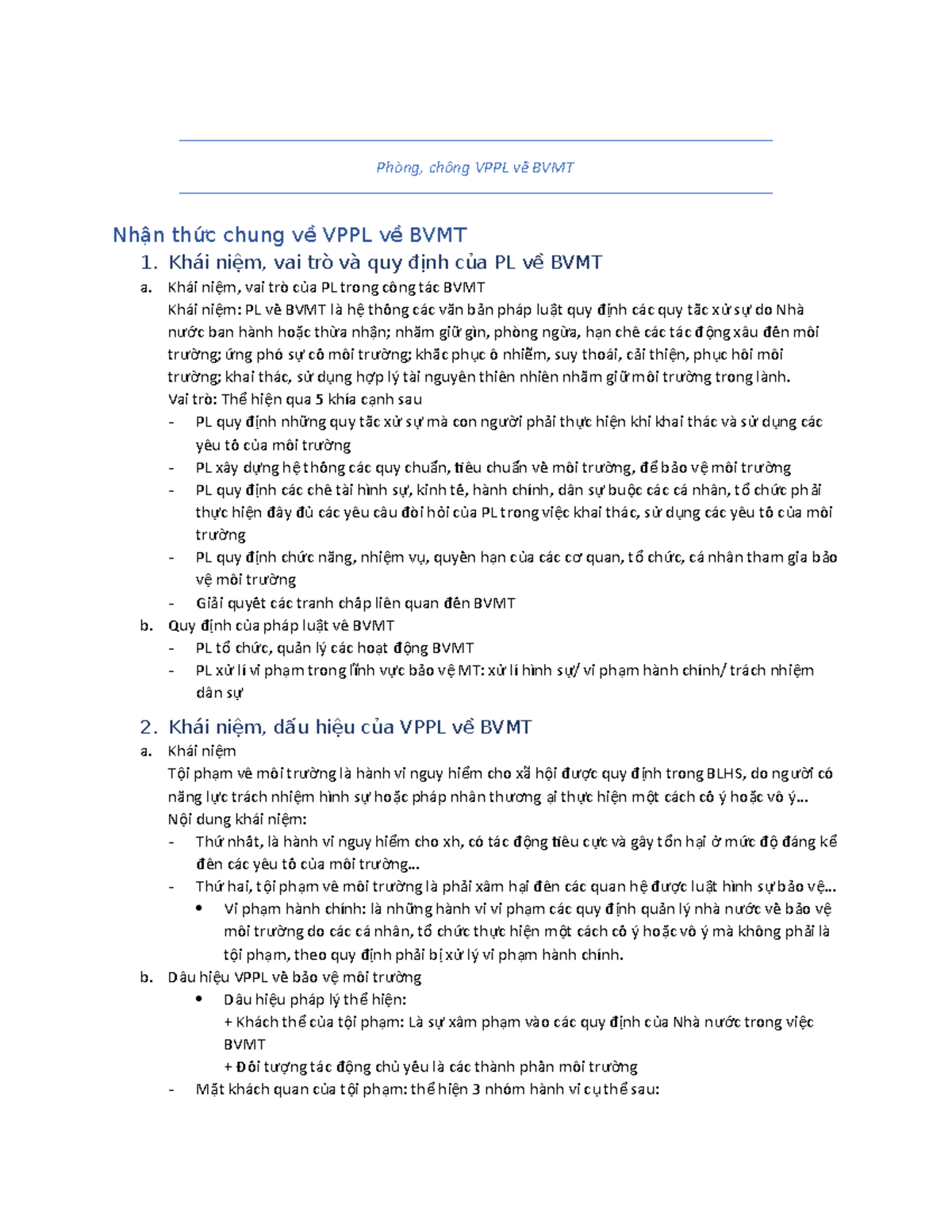BVMT - Bảo vệ môi trường - Phòng, chốống VPPL vềề BVMT Nhận thức chung ...