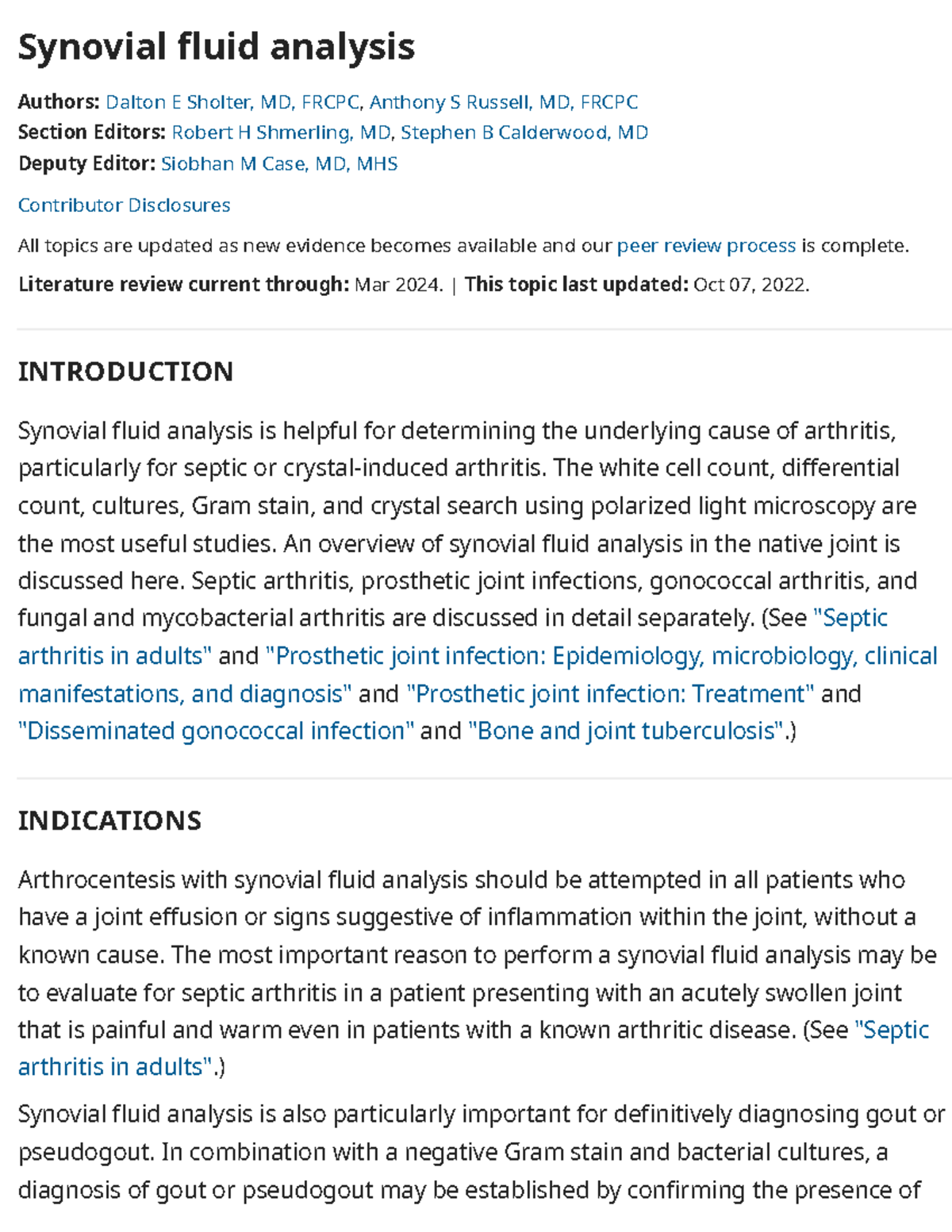 Synovial fluid analysis - Synovial fluid analysis Authors: Dalton E ...