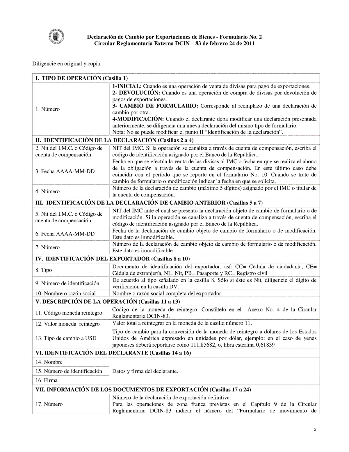 Instructivo Formulario No 3A - Declaración De Cambio Por Exportaciones ...