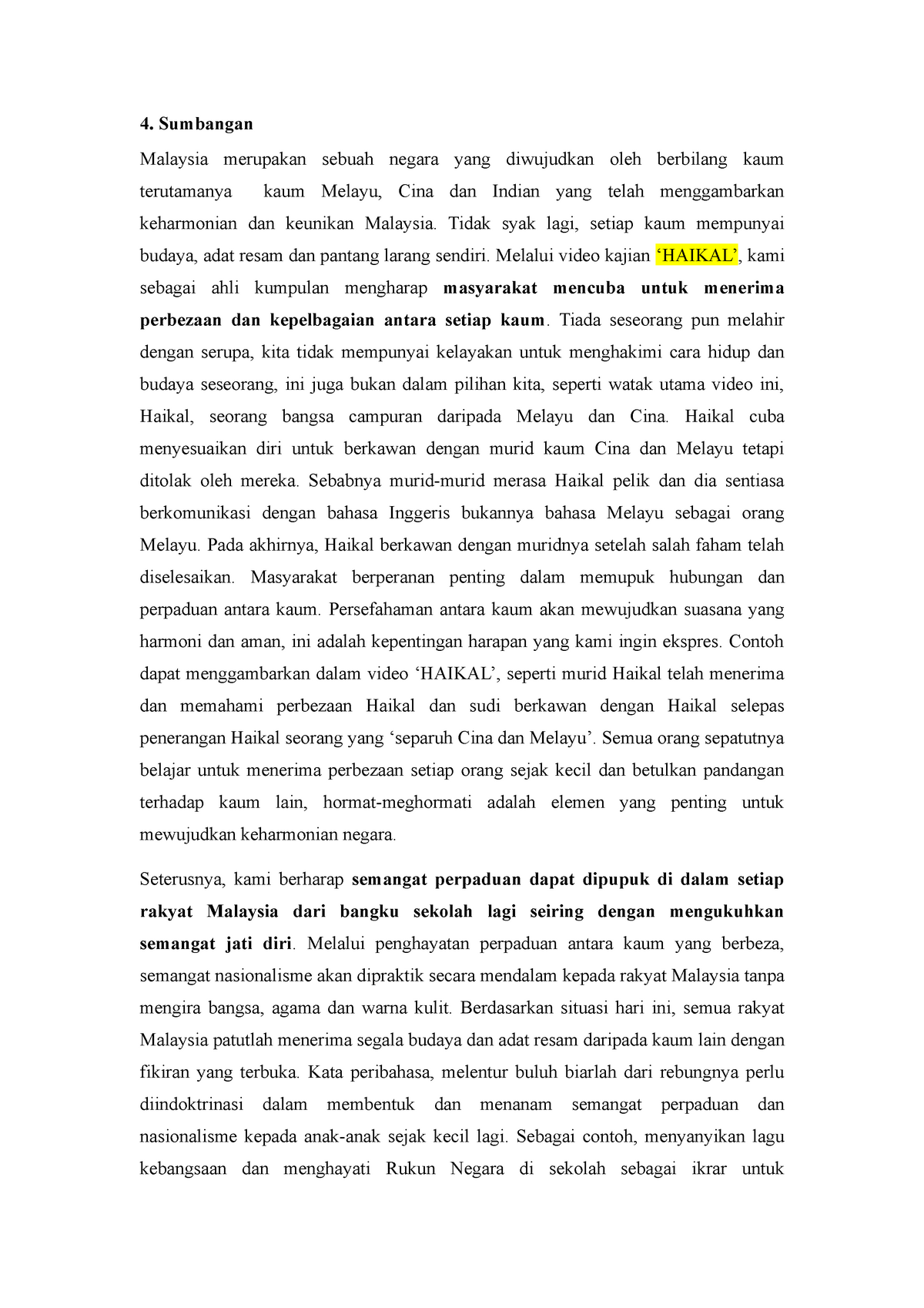 Penilaian 1-sumbangan - 4. Sumbangan Malaysia merupakan sebuah 