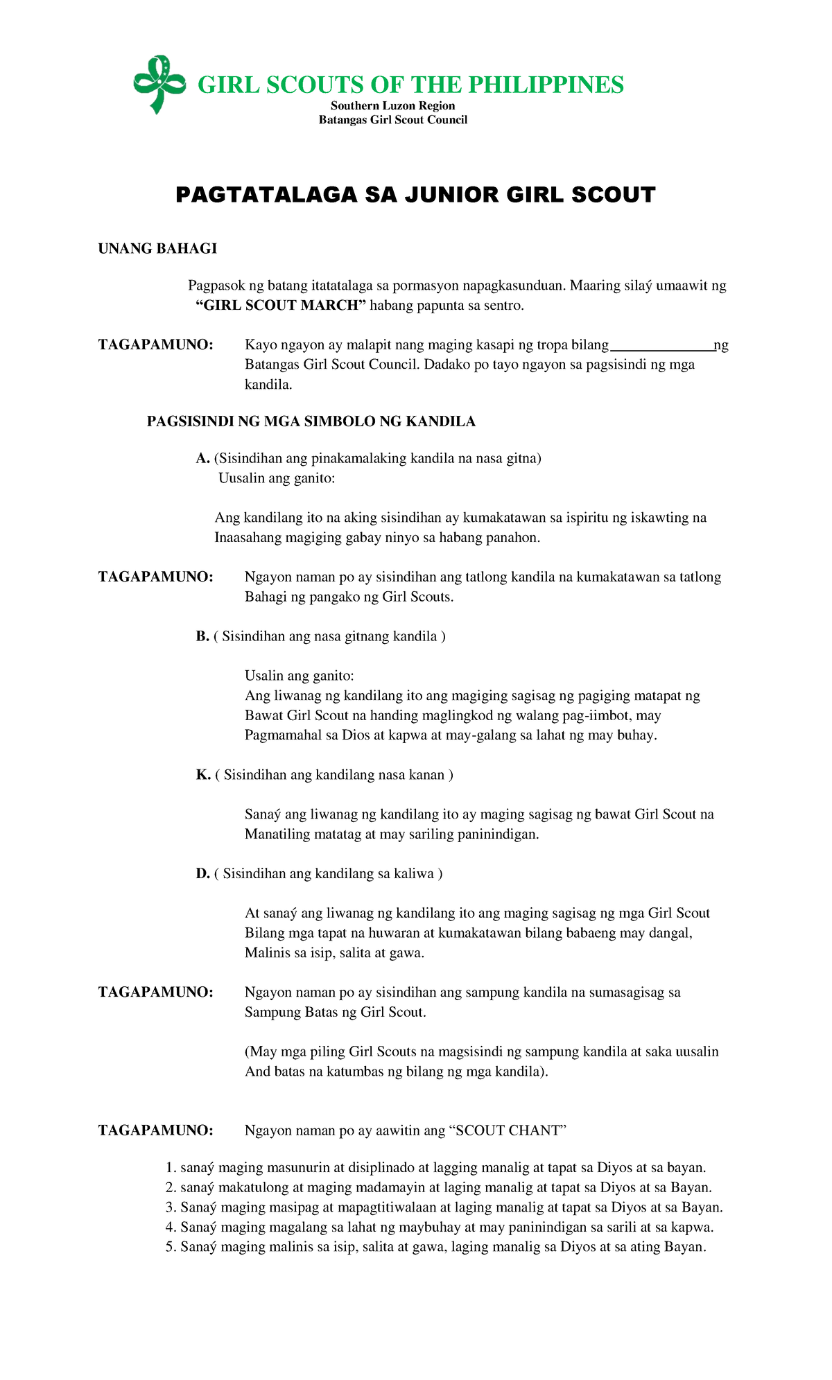 Pagtatalaga-SA- Junior-GIRL- Scout - PAGTATALAGA SA JUNIOR GIRL SCOUT ...