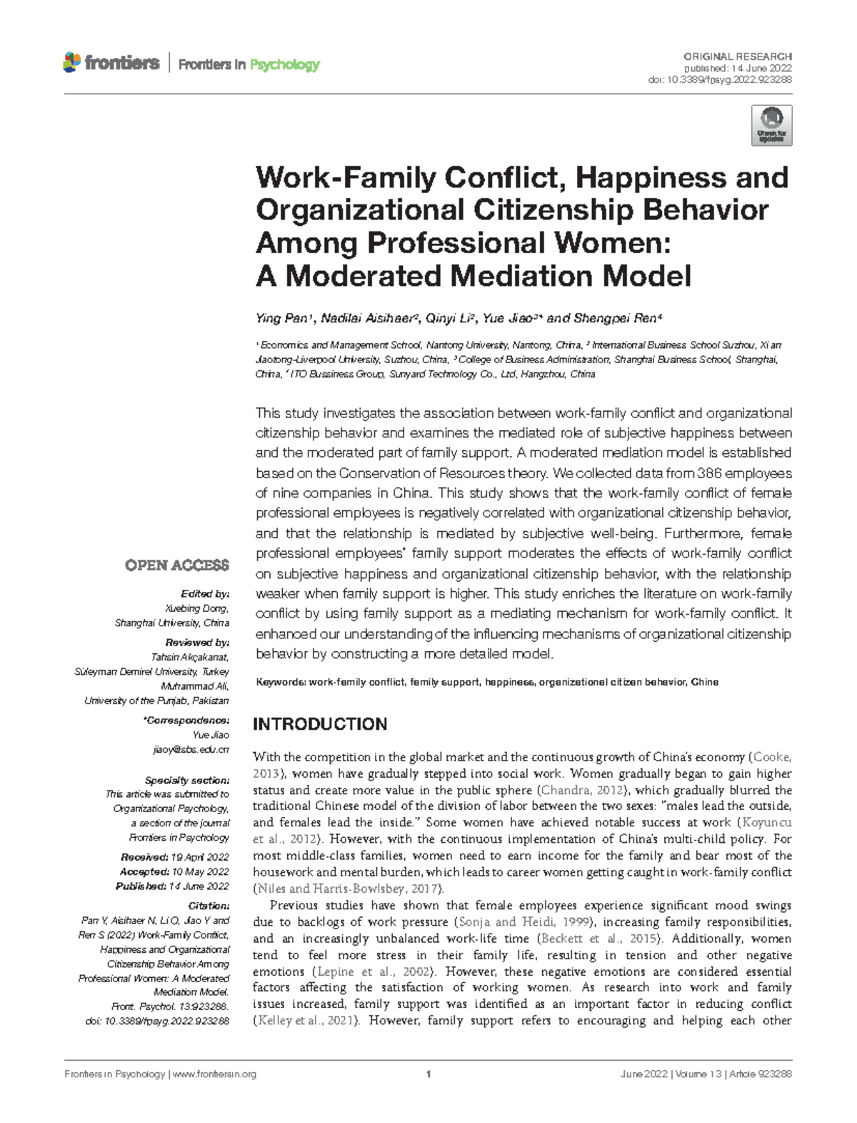 Work-Family Conflict, Happiness And Organizational Citizenship Behavior ...