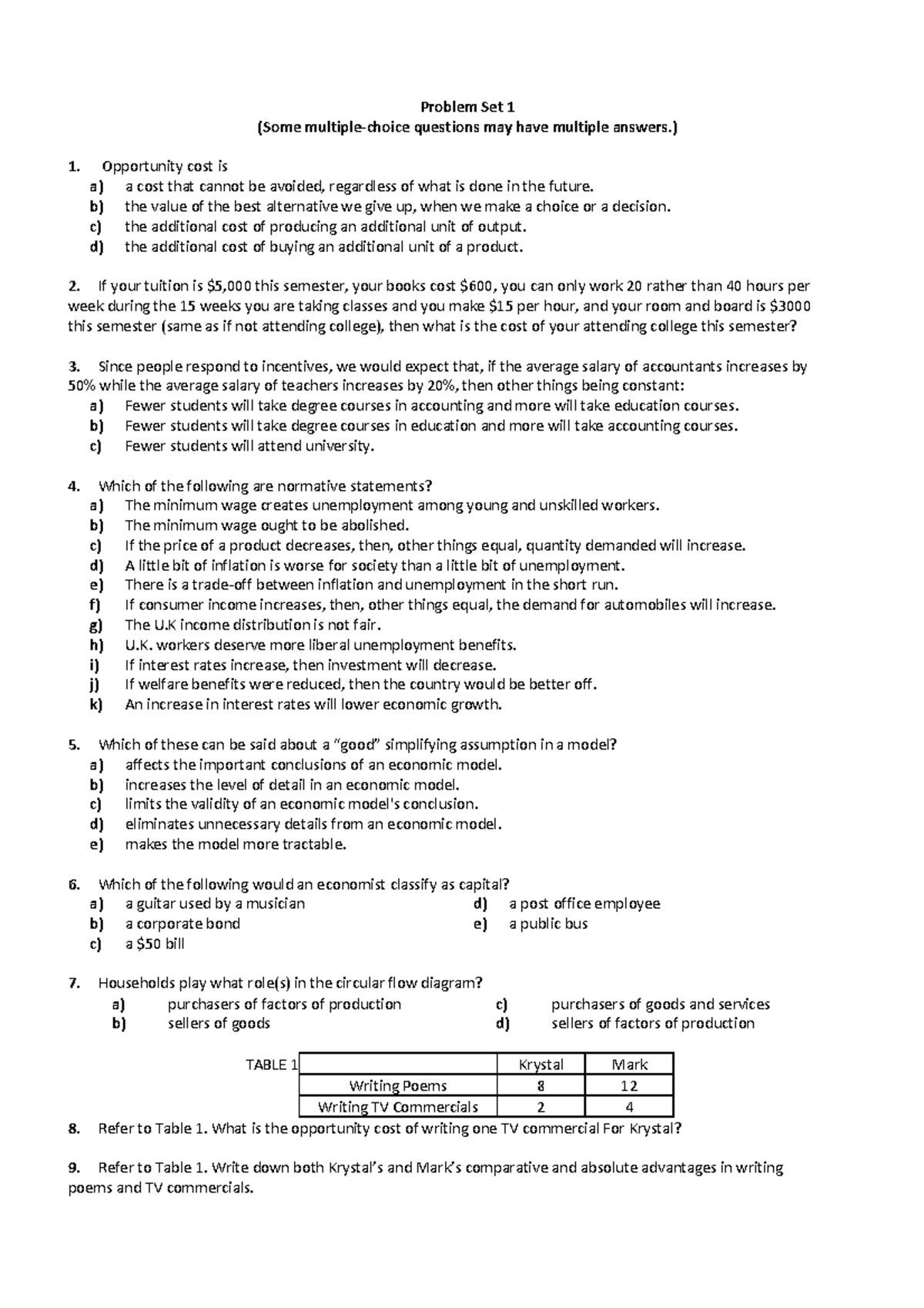 PS 1 - problem solutions - Problem Set 1 (Some multiple-choice ...