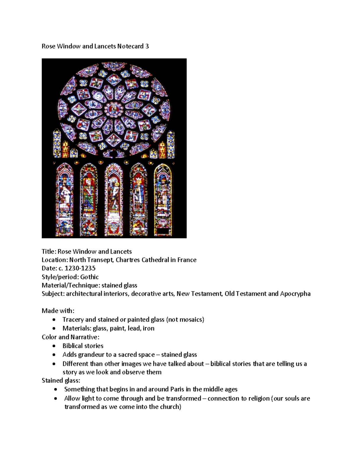 Rose Window and Lancets Notecard 3 1230 Style/period Gothic