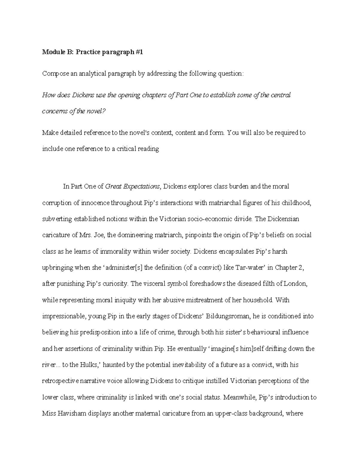 Module B Dickens 'Great Expectations' - Practice paragraph - Module B ...